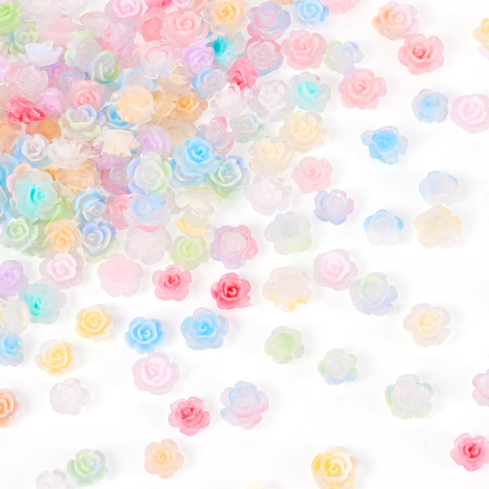 200 Pcs Glow in The Dark Mini Resin Flower Charms - Luminous Rose Flatback Cabochons for DIY Crafts, Nail Art, Scrapbooking & Hair Accessories | Perfect for Nighttime Decor & Party Favors