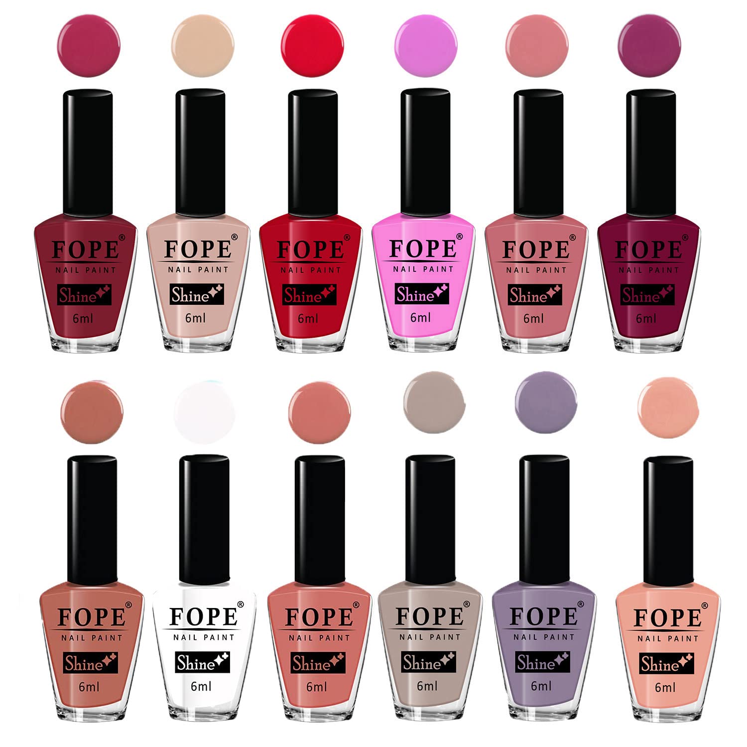 FOPE Enamel Splash Glossy Nail Polish Set of 12 Colors - Quick Dry, Chip Resistant, Long Lasting Nail Paint for Women - Perfect for Manicures, Pedicures, Parties & Special Occasions