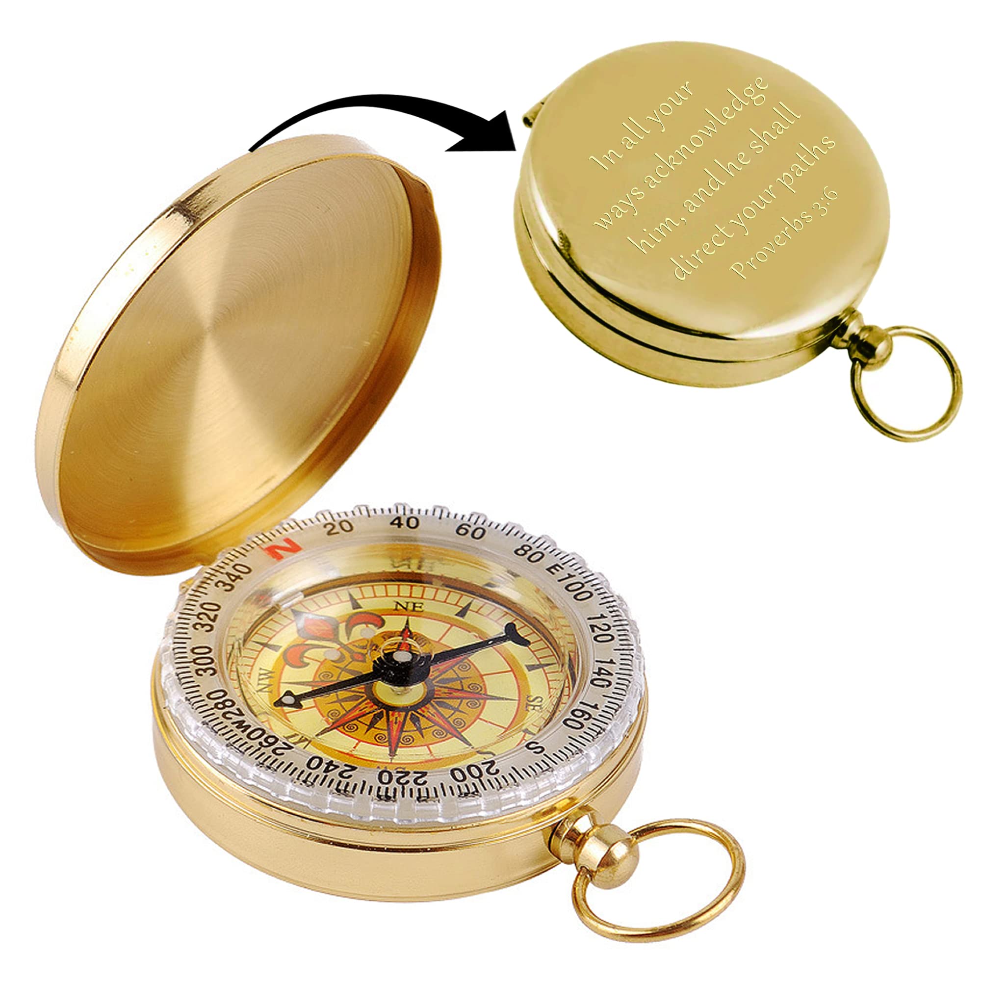 FACEINSE Pocket Compass - Engraved Proverbs 3:6 Religious Gift for Baptism, Communion, Confirmation & Graduation - Inspirational Brass Keepsake for Son, Grandson, Nephew & Friends - Perfect for Outdoor Adventures, Hiking & Spiritual Guidance