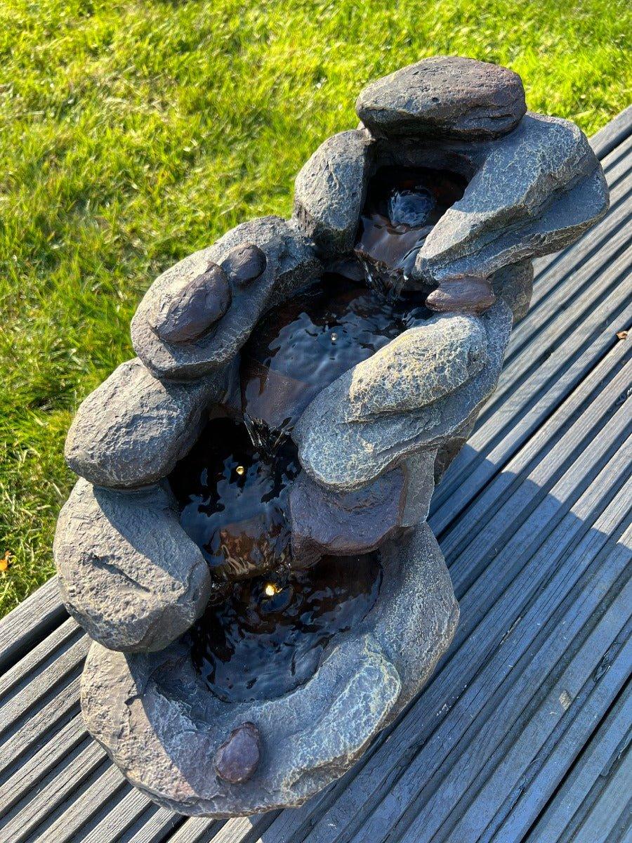 Solar Powered Rock Waterfall with LED Lights - Outdoor Garden Fountain Decor (45x23x24.5cm) - Perfect for Patio, Yard, and Landscape Water Features