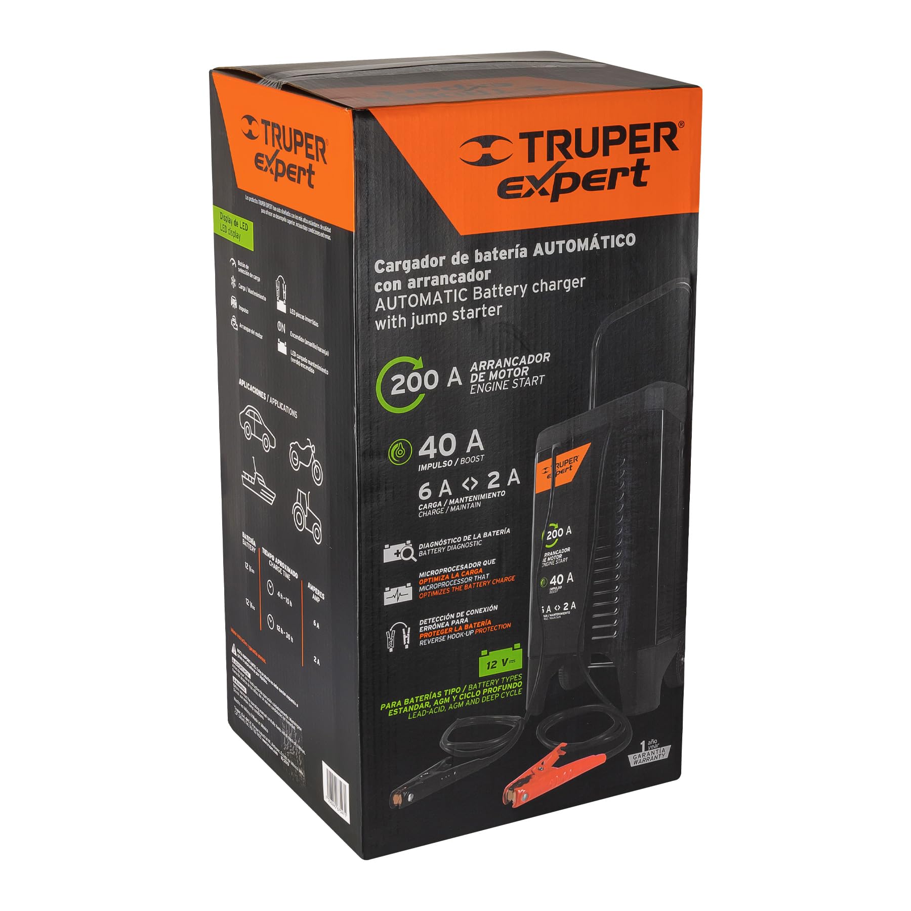 Truper Expert 12V 200A Heavy-Duty Battery Charger with Wheels - Perfect for Automotive, Marine & RV Battery Charging