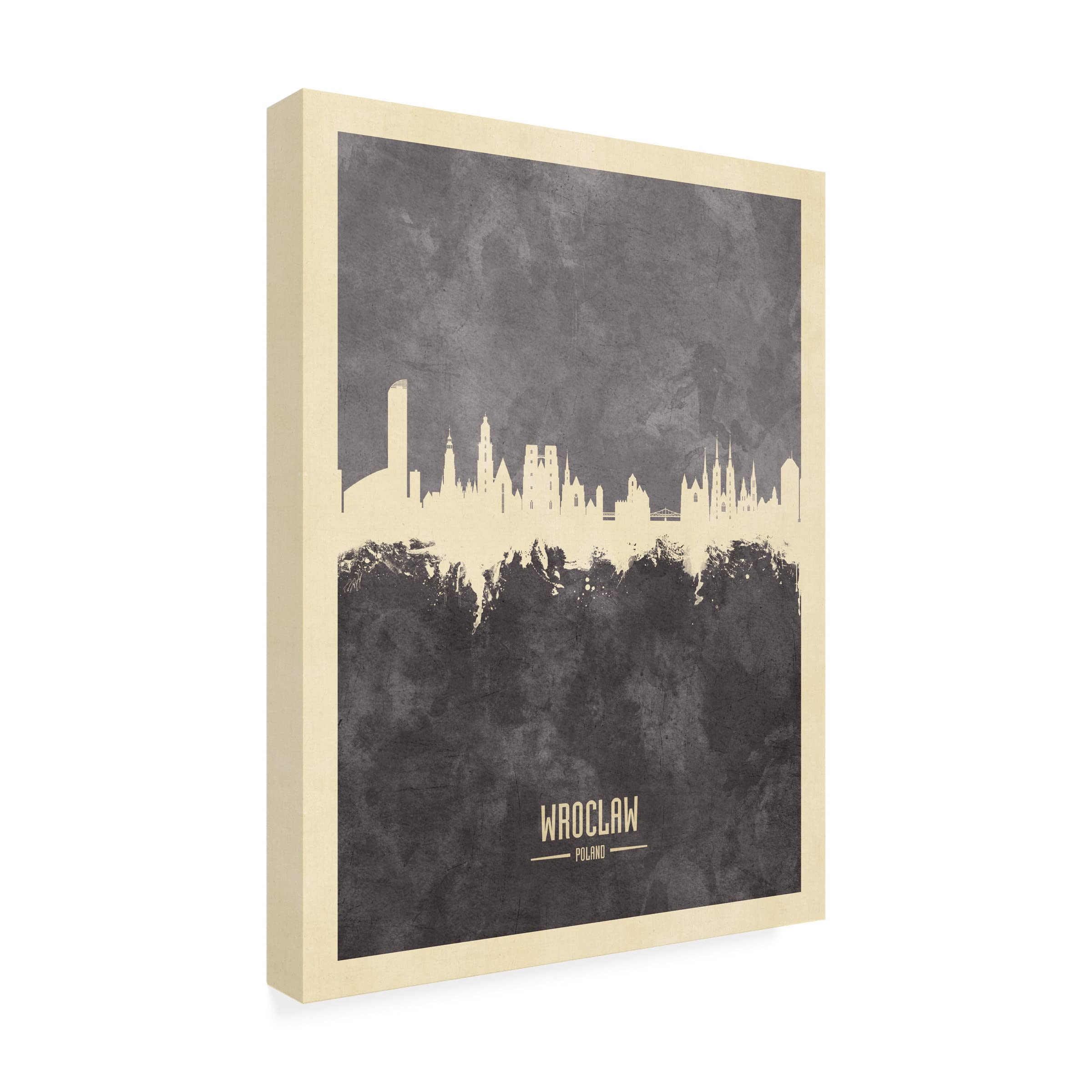 Michael Tompsett 'Wroclaw Poland Skyline Gray' Canvas Wall Art Print - Modern Cityscape Home Decor for Living Room, Office & Bedroom