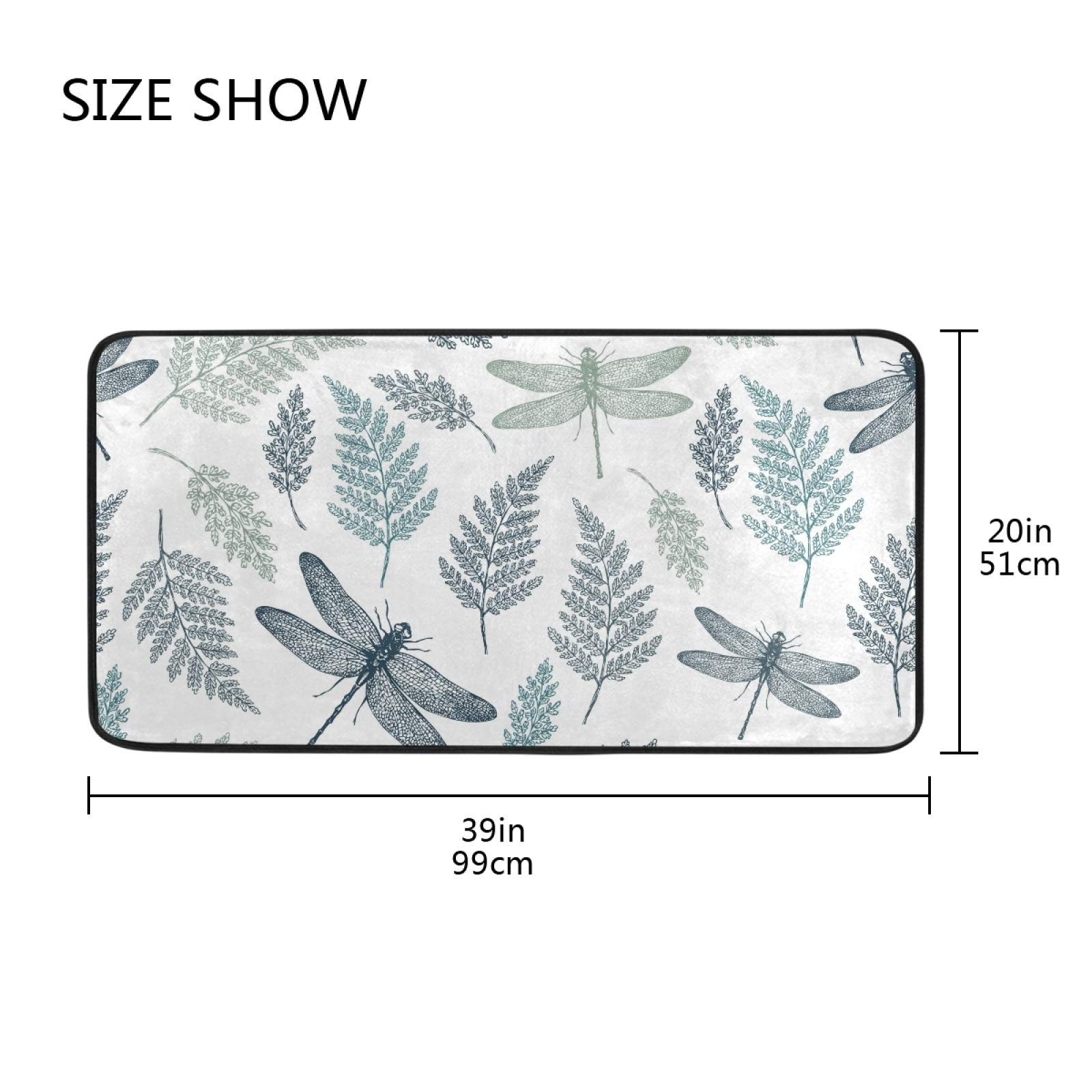 Susiyo Anti-Fatigue Kitchen Mat - Non-Slip, Oil & Stain Resistant, Easy to Clean Indoor/Outdoor Floor Rug with Fern & Dragonfly Design - Perfect for Kitchen, Bathroom, Entryway & High-Traffic Areas