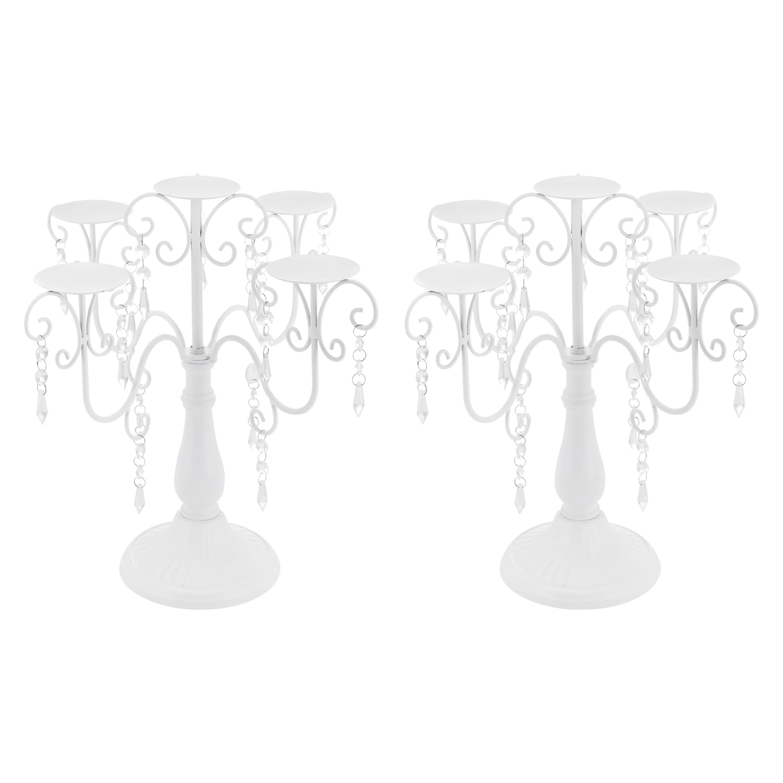 2PCS White/Gold 5-Arm Candelabra Candle Holder - 15.35 Inch Vintage Crystal Wedding Centerpiece for Christmas, Dining Table, Fireplace Mantel & Home Decor