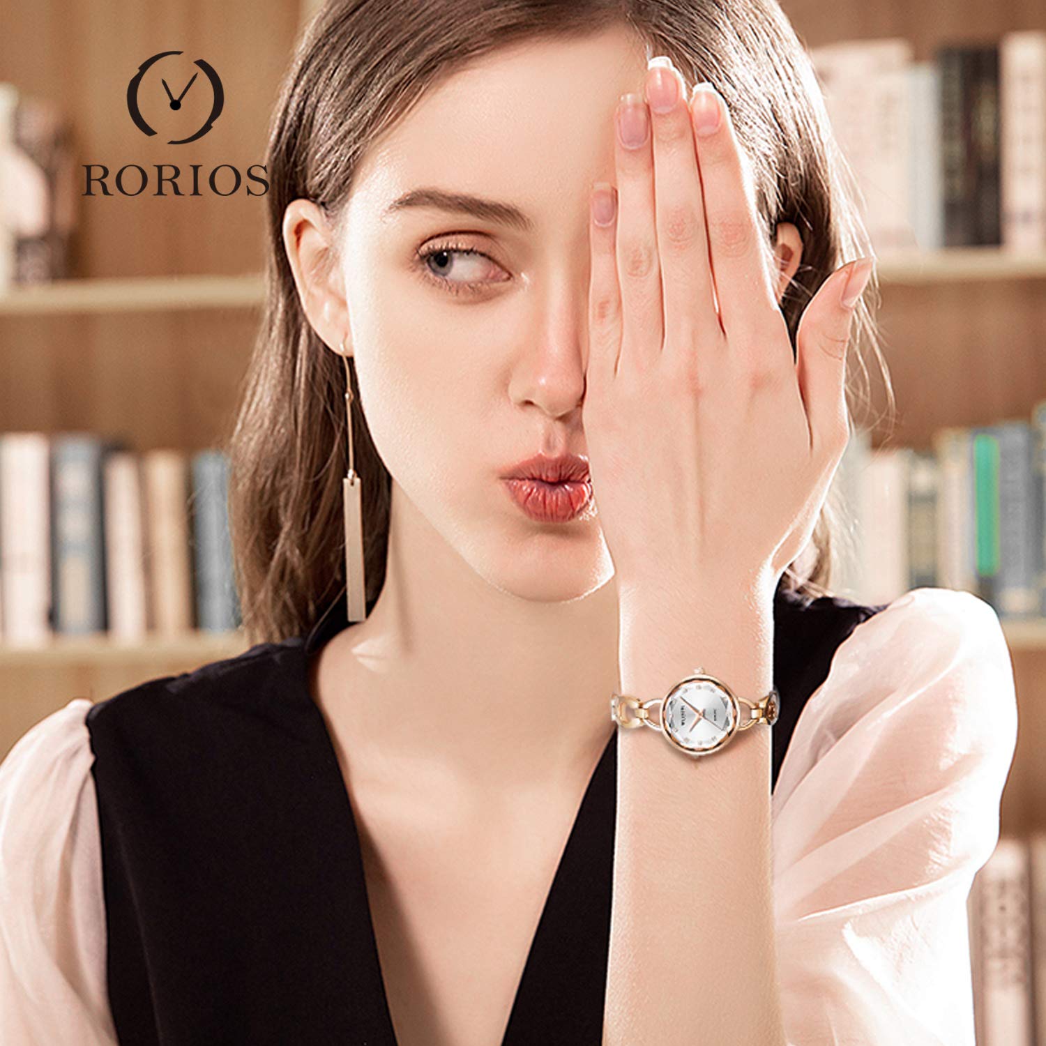 RORIOS Women's Elegant Simulated Diamond Quartz Analog Watch - Stainless Steel Band Bracelet Wristwatch for Ladies | Perfect for Office, Party & Daily Wear
