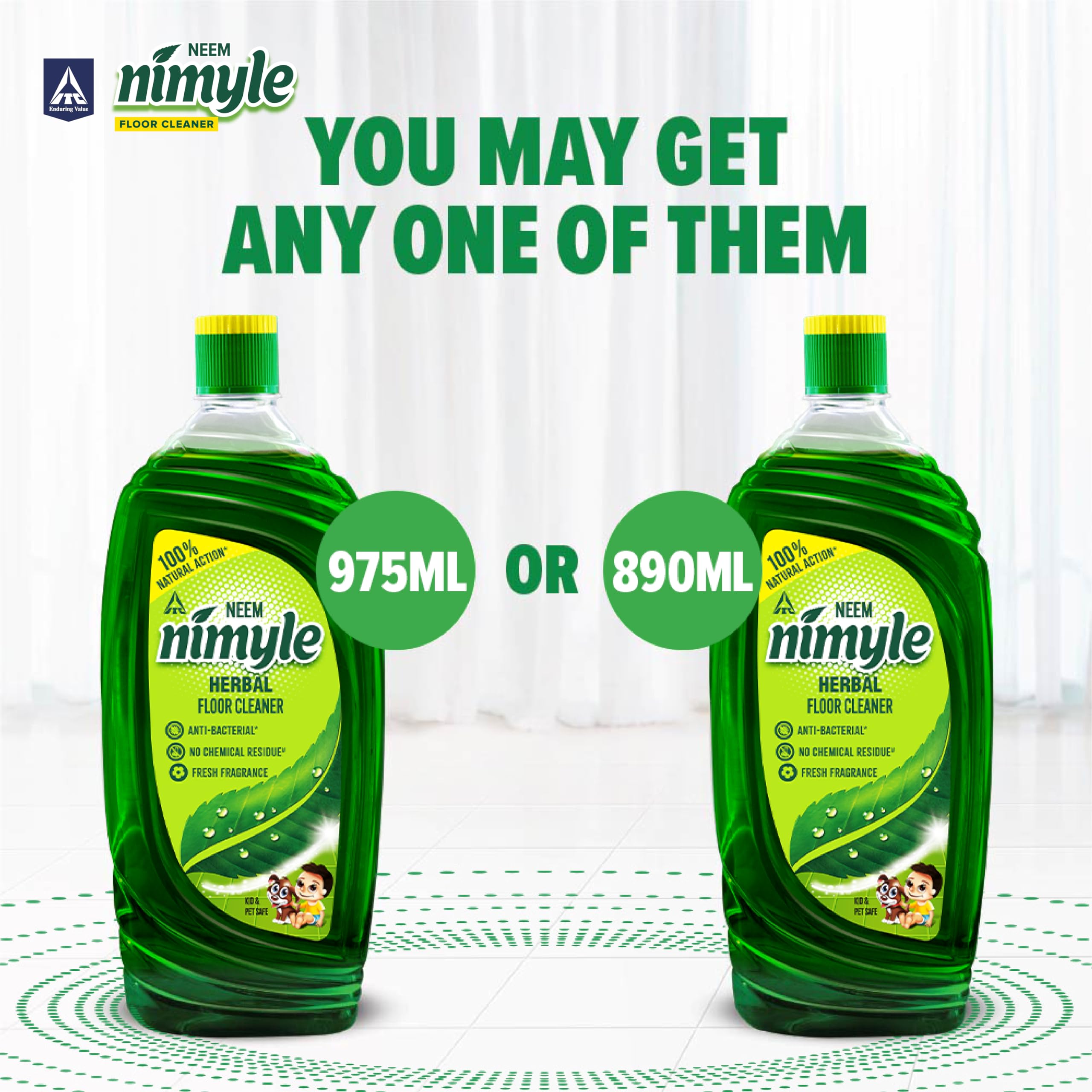 Nimyle Eco-Friendly Herbal Floor Cleaner 890ml - Natural Neem Power for 99.9% Antibacterial Protection | Safe for Hardwood, Tile & Laminate Floors | Perfect for Homes with Kids & Pets