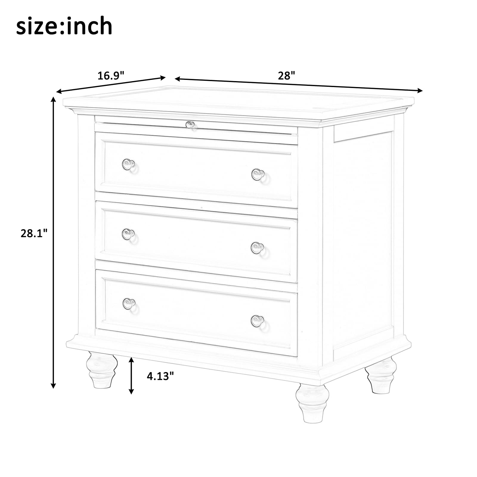 3 Drawer Nightstand with Pull-Out Tray - White Wood Bedside Table with 3 Drawers - Fully Assembled Dresser for Bedroom & Living Room - Perfect as End Table, Nightstand or Storage Solution