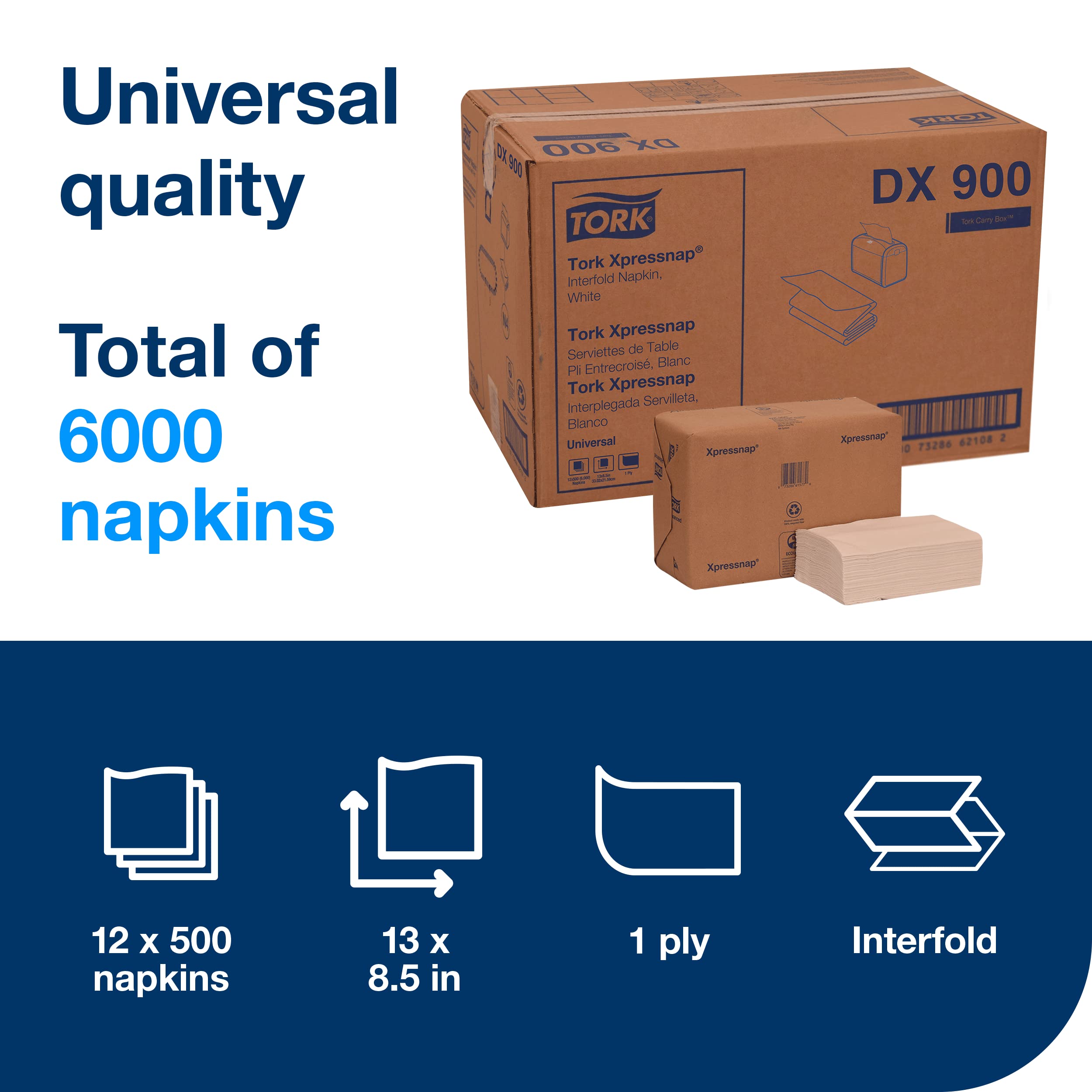 Tork Xpressnap Walnut Tabletop Napkin Dispenser with White Refill - 12 Packs of 500 Premium 2-Ply Napkins for Restaurants, Offices & Catering Events