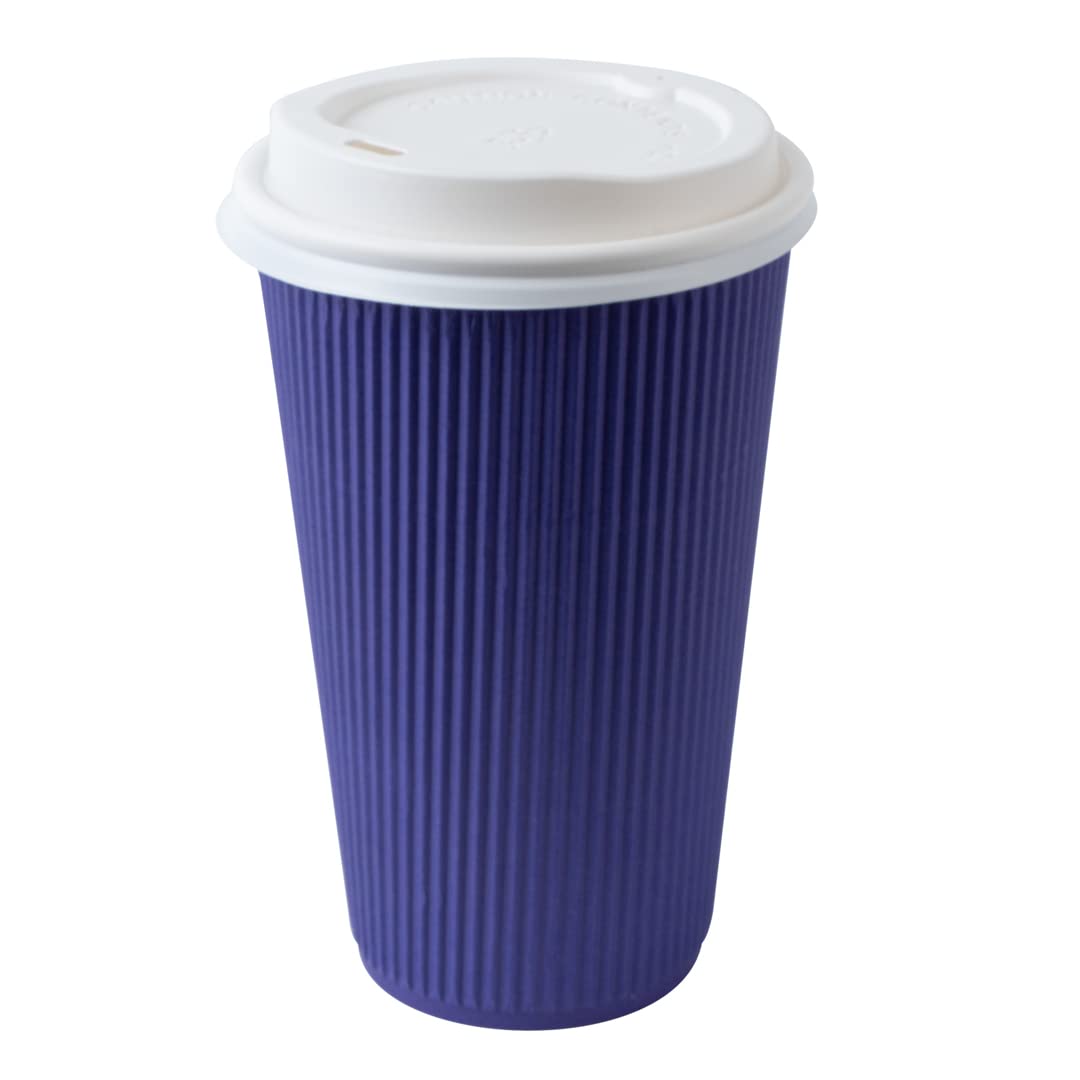 16oz Insulated Coffee Cups with Lids - 20 Pack Leakproof Ripple Wall Hot Cups | Royal Purple Disposable Paper Cups for Coffee, Tea, Hot Cocoa & Lattes | Perfect for Cafes, Offices & Home Use
