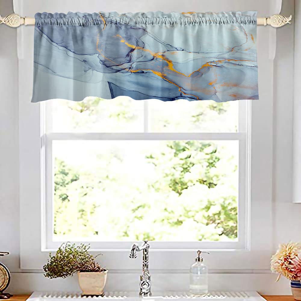 Abstract Teal & Blue Window Valance Curtains 52x18 Inch 2 Pack for Living Room Decor