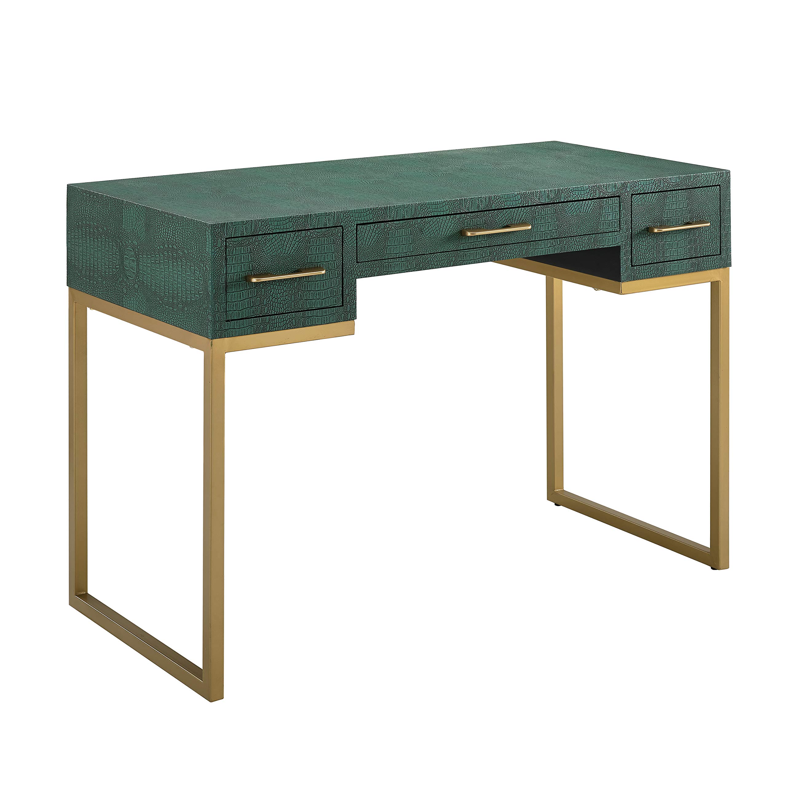 SEI Furniture Carabelle Emerald and Gold Writing Desk with Drawers - Elegant Green Home Office Desk for Study, Work & Small Spaces - Perfect for Modern Home Office, Dorm Room or Bedroom Workspace