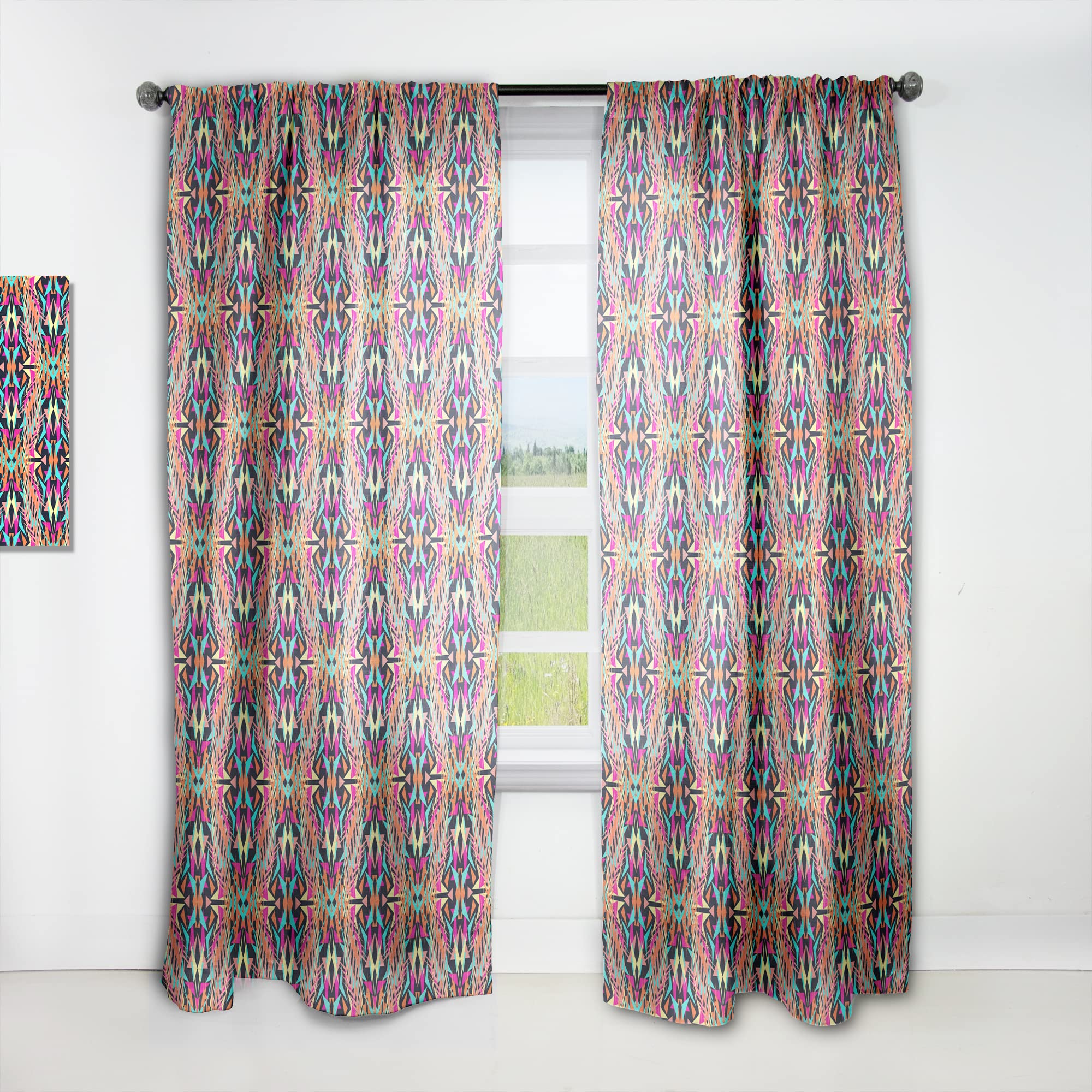 DesignQ Electro Boho Color Trend Thermal Insulated Curtains - Single Panel 52x108 - Blackout Drapes for Bedroom & Living Room - Perfect for Modern Home Decor & Light Control