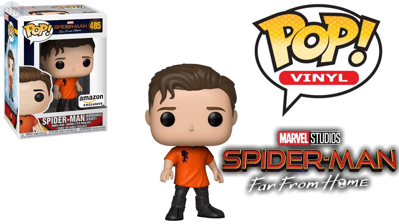Funko POP! Marvel Spider-Man Far from Home #485 (Borrowed Jersey) Vinyl Figure - Exclusive Collectible for Marvel Fans, Home Decor & Gift for Superhero Lovers