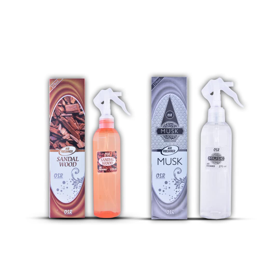 Premium OSR Air Freshener - Long Lasting Sandalwood & Musk Scent (270ML Each) - Car, Home & Office Refresher for Positive Vibes & Fresh Atmosphere
