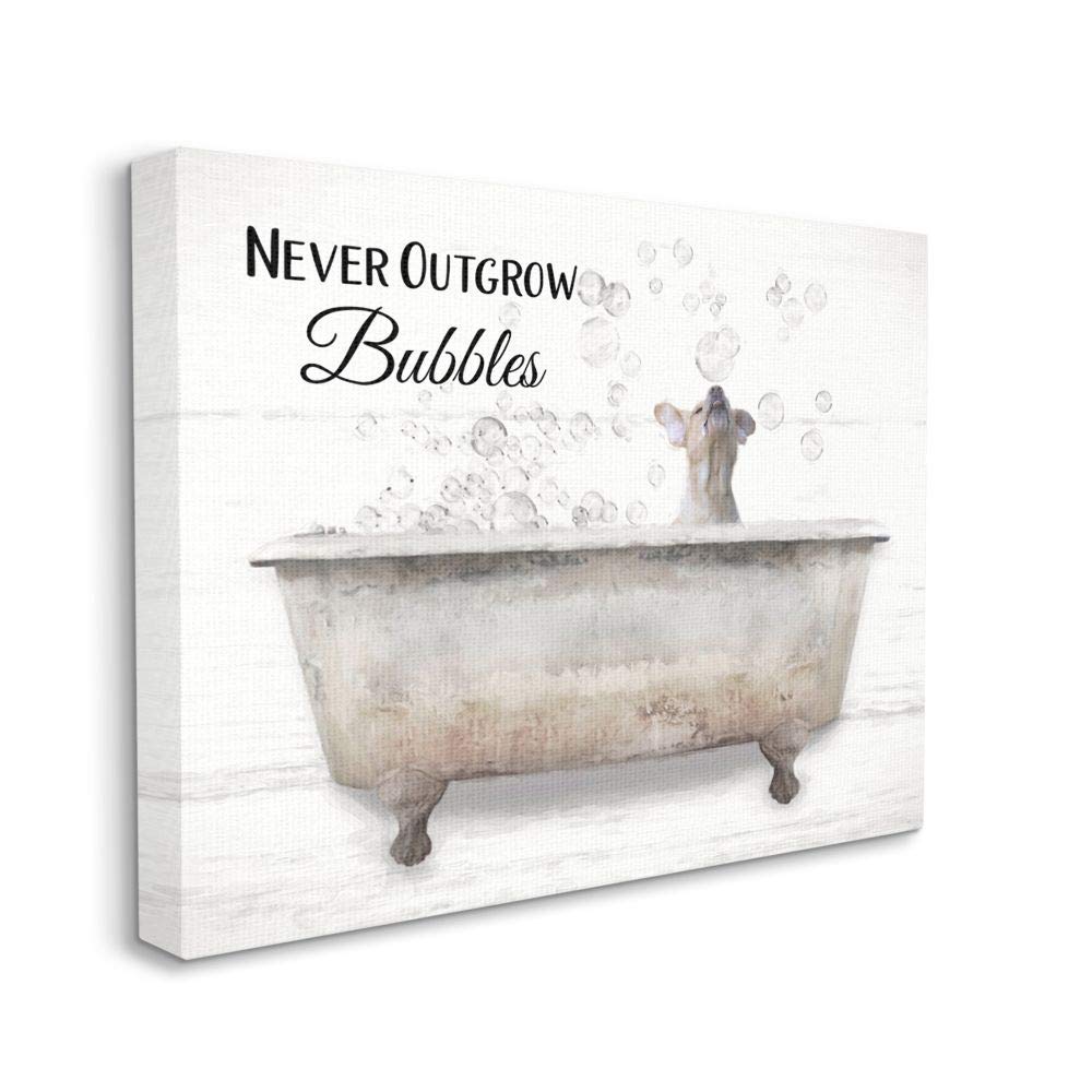 Stupell Industries 'Never Outgrow Bubbles' Bath Dog in Tub Canvas Wall Art - 36x48 Inches, Playful Pet Bathroom Decor for Dog Lovers, Perfect for Living Room, Bedroom & Nursery