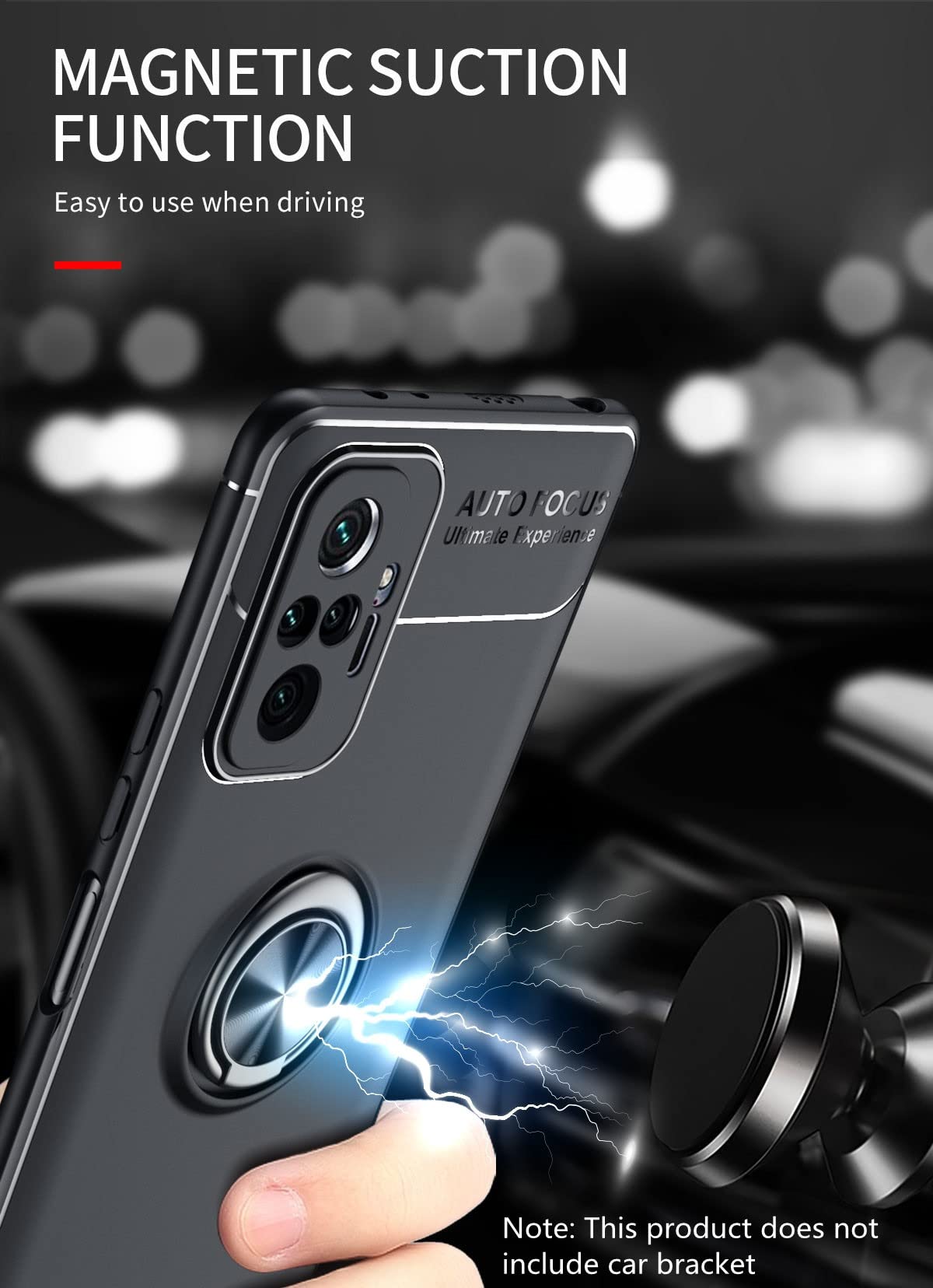 Premium Shockproof Case for Redmi Note 9 Pro/Note 9 Pro Max - Rotatable Metal Ring Kickstand & Magnetic Car Mount Compatible | Anti-Scratch Protective Cover (Black) - Perfect for Work, Travel & Daily Use