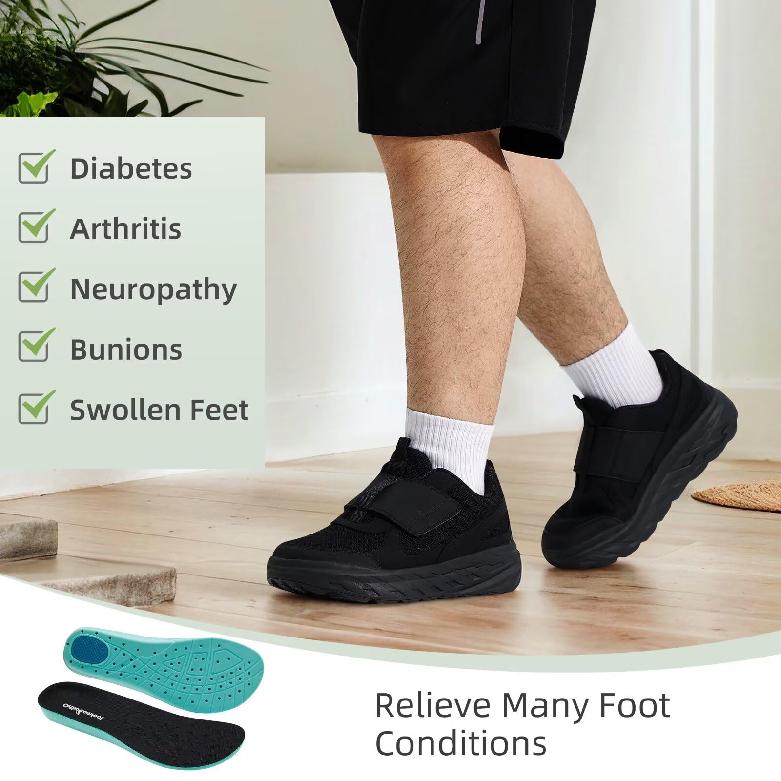 Orthopedic Diabetic Walking Shoes for Men - Wide Width Comfortable Slip-On Loafers with Arch Support & Adjustable Fit - Plantar Fasciitis, Hammer Toes & Foot Pain Relief - Ideal for Daily Walking, Work & Travel