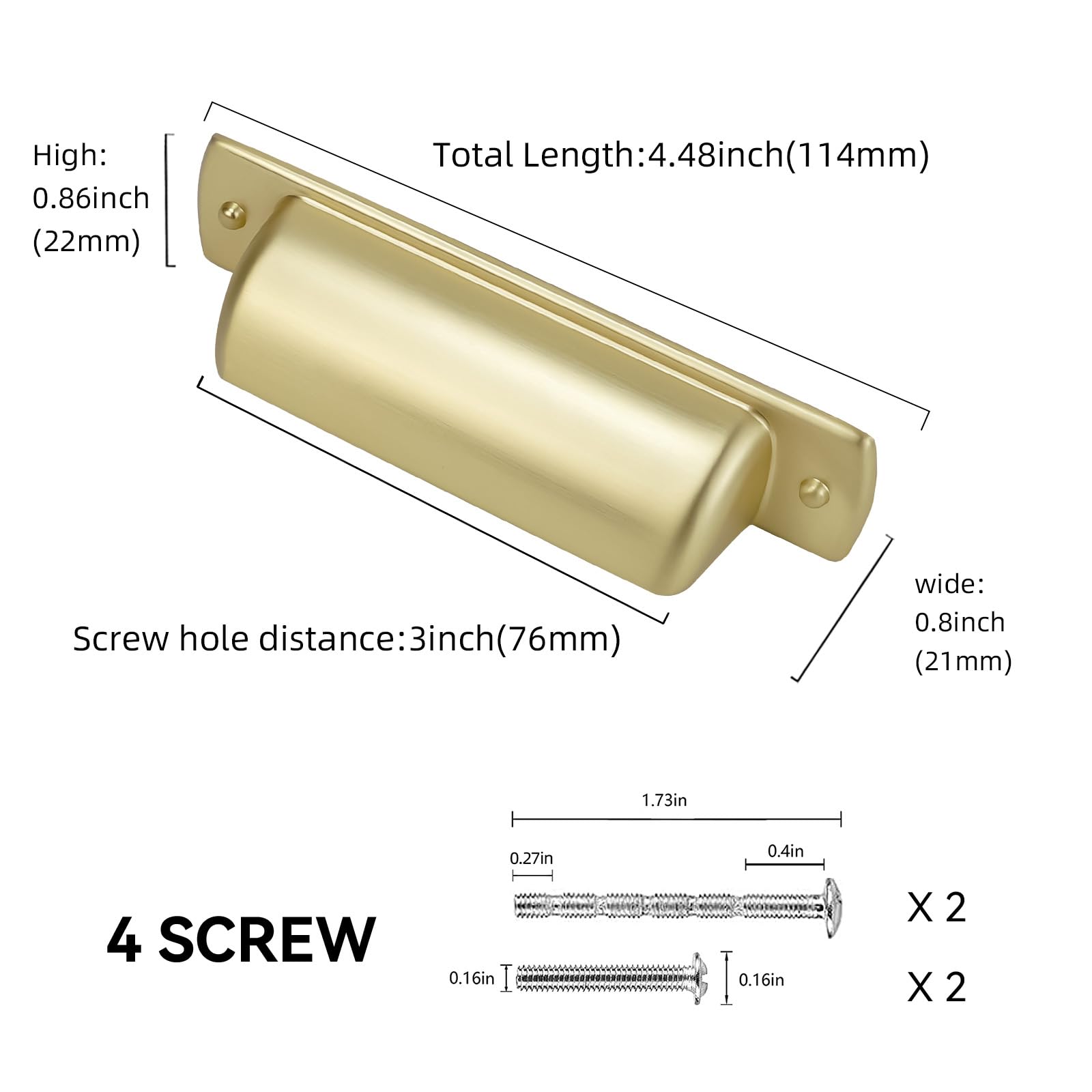 10 Pack 3 Inch (76mm) Brushed Brass Cabinet Handles - Gold Kitchen Cup Pulls for Drawers & Cabinets - Vintage Style Hardware for Home Renovation & Furniture Upgrade