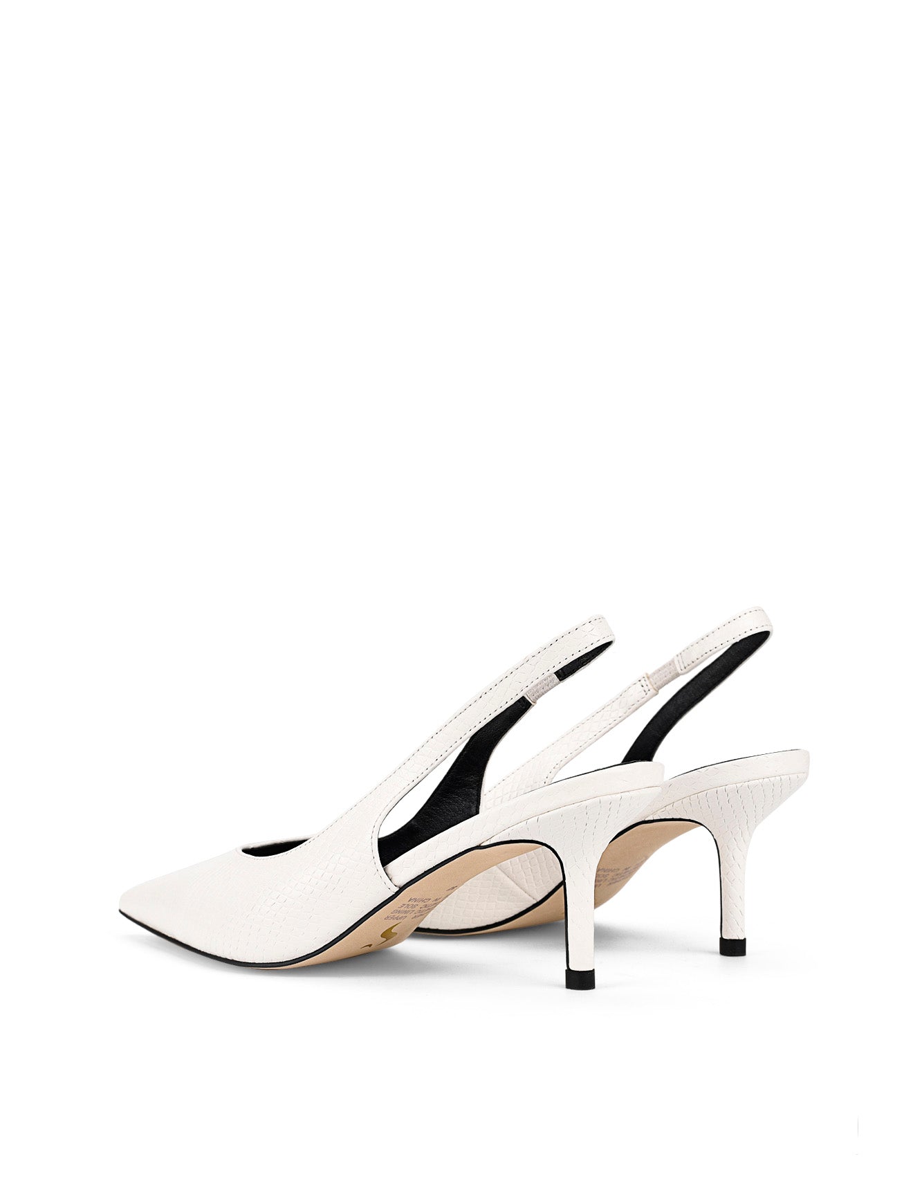 Yory Slingback Kitten Heels - Women's Chunky Low Block Heel Sandals in Chalk White Snake Leather | Comfortable Dress Shoes for Office, Wedding & Evening Events
