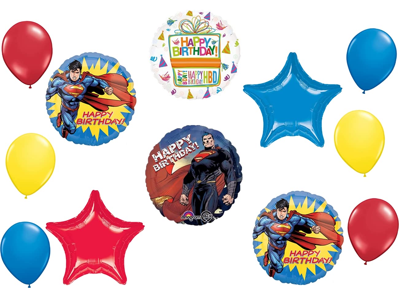 Superman Birthday Party Decorations - Man of Steel Balloon Bouquet Set for Superhero Themed Parties, Baby Showers & Comic Book Lovers