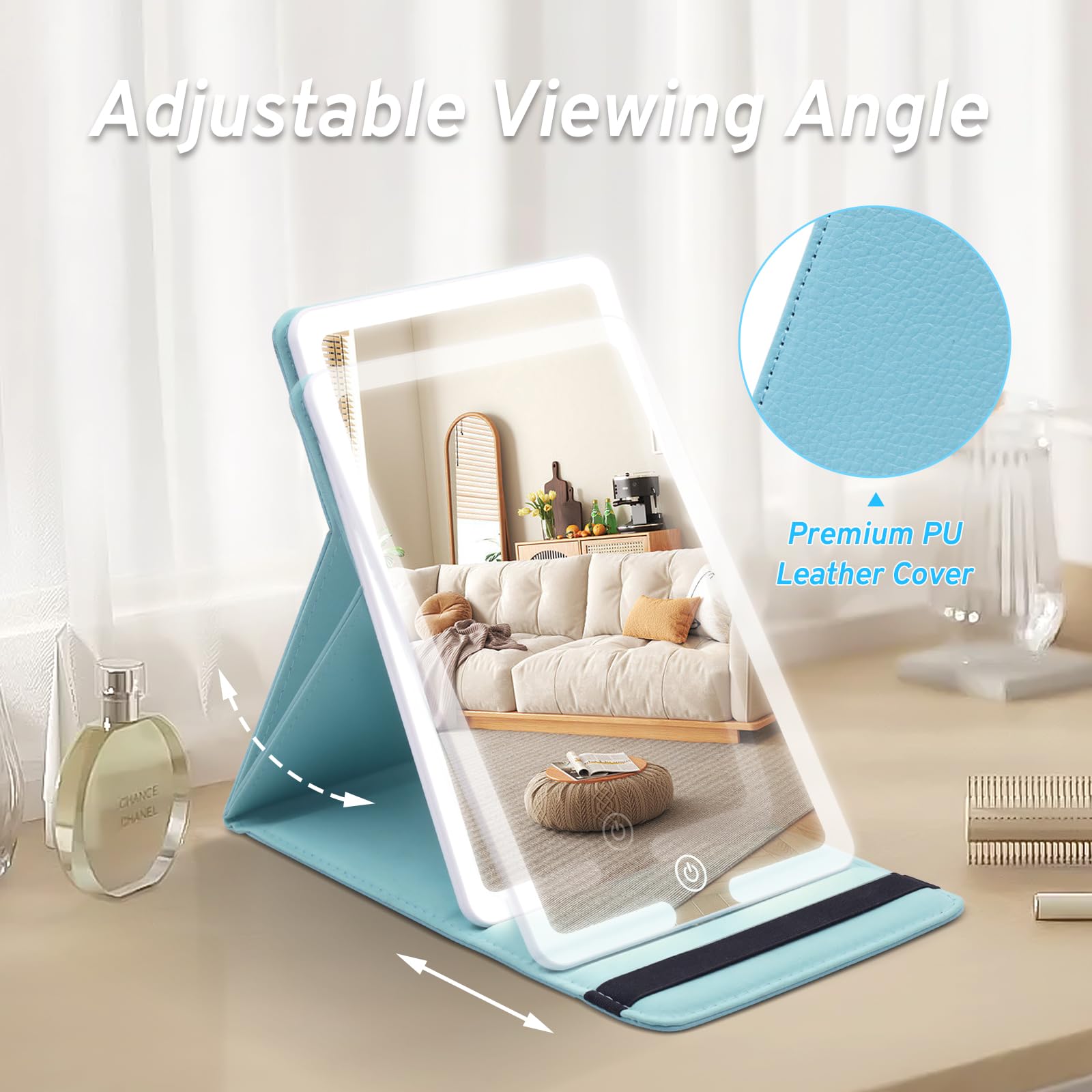 LED Travel Makeup Mirror with Dimmable Touch Screen - Portable Folding Vanity Mirror with 3 Lighting Modes & Rechargeable Battery | Perfect for Travel, Home Beauty Routine & Hotel Makeup Application