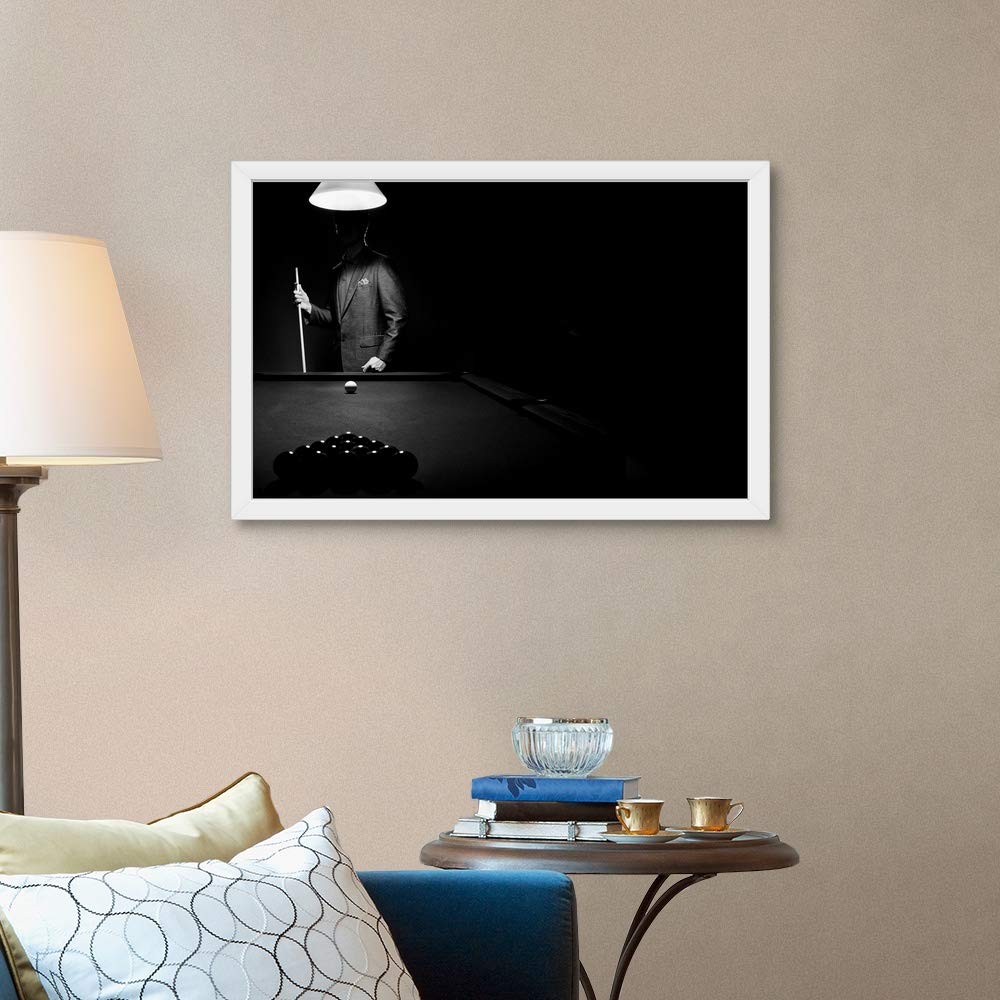 Billiards Art Print - White Framed Pool Player Silhouette Behind Rack | Wall Decor for Game Rooms, Bars & Man Caves | Perfect Gift for Pool Lovers