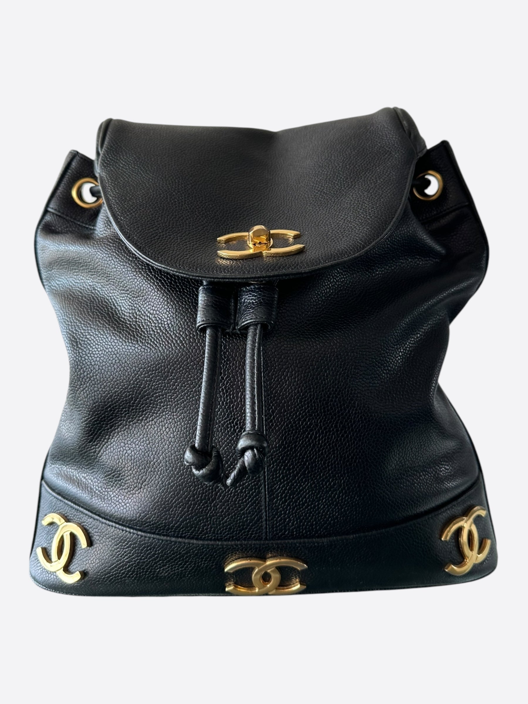 Chanel Black & Gold CC Logo Mini Backpack - Luxury Designer Crossbody Bag for Women | Perfect for Evening Parties, Travel & Fashion Accessories