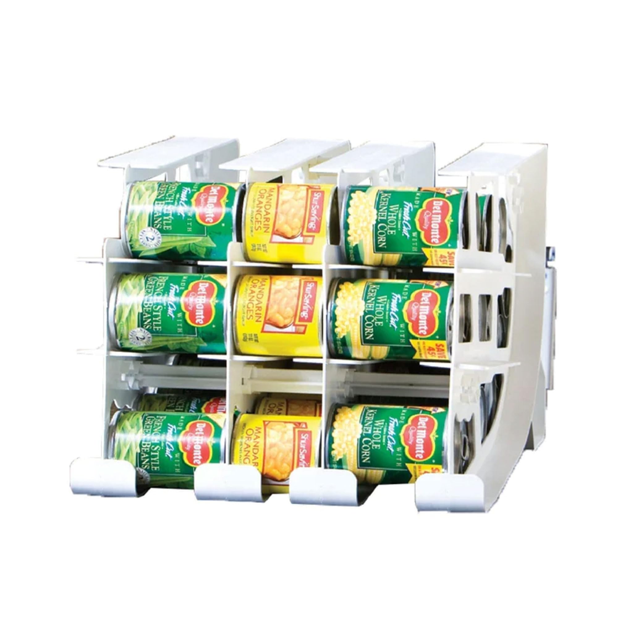 FIFO Can Organizer for Pantry - Stackable & Adjustable Canned Food Storage Rack Holds 54 Standard 10-15oz Cans | White Rotating Soda Can Dispenser for Kitchen Countertop (4 Pack) | Perfect for Organizing Canned Goods, Beverages & Pantry Items