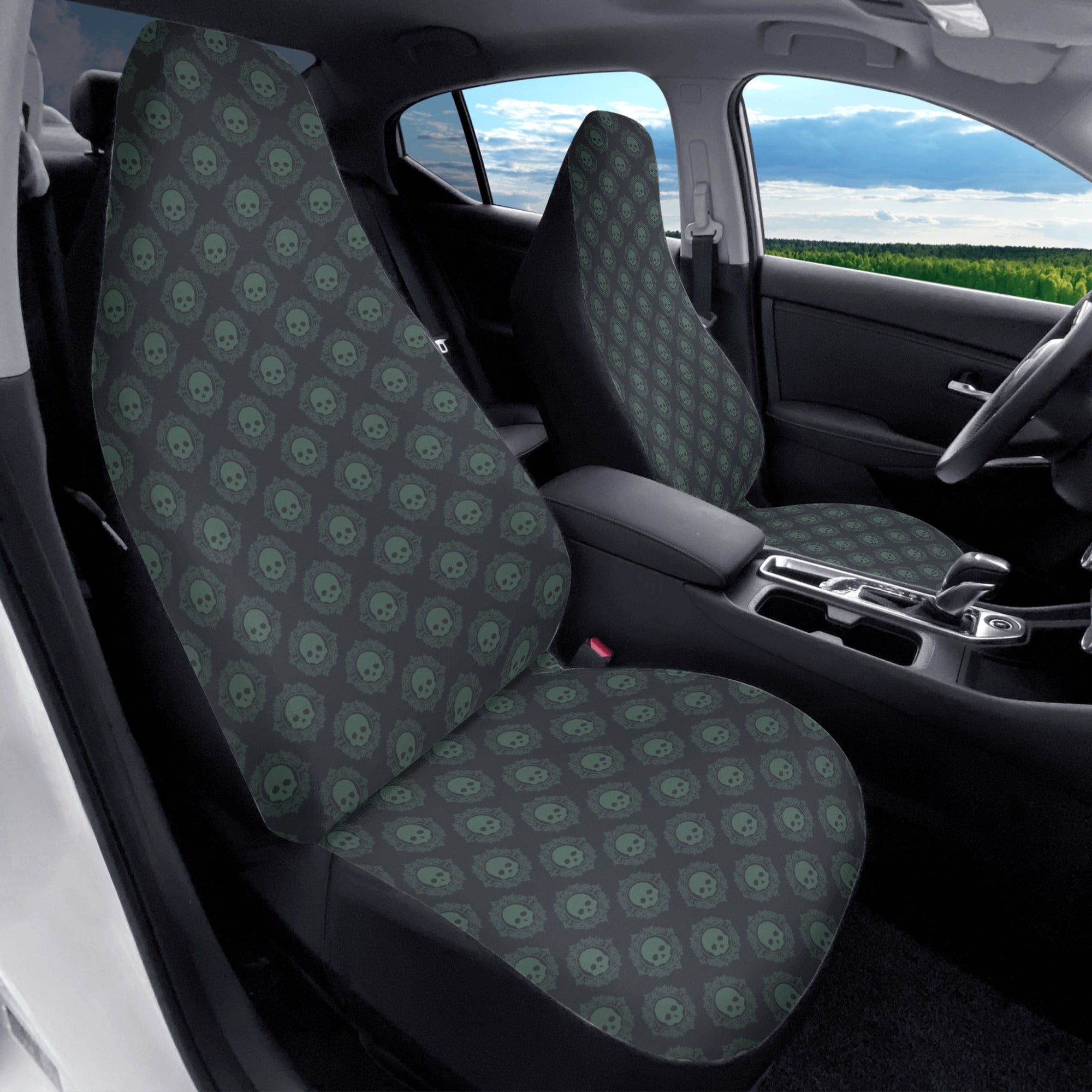 Premium Green Skull Print Car Seat Covers - Universal Fit for Cars, Trucks & SUVs - Anti-Slip Design for Comfort & Protection - Perfect for Daily Commute, Road Trips & Car Enthusiasts