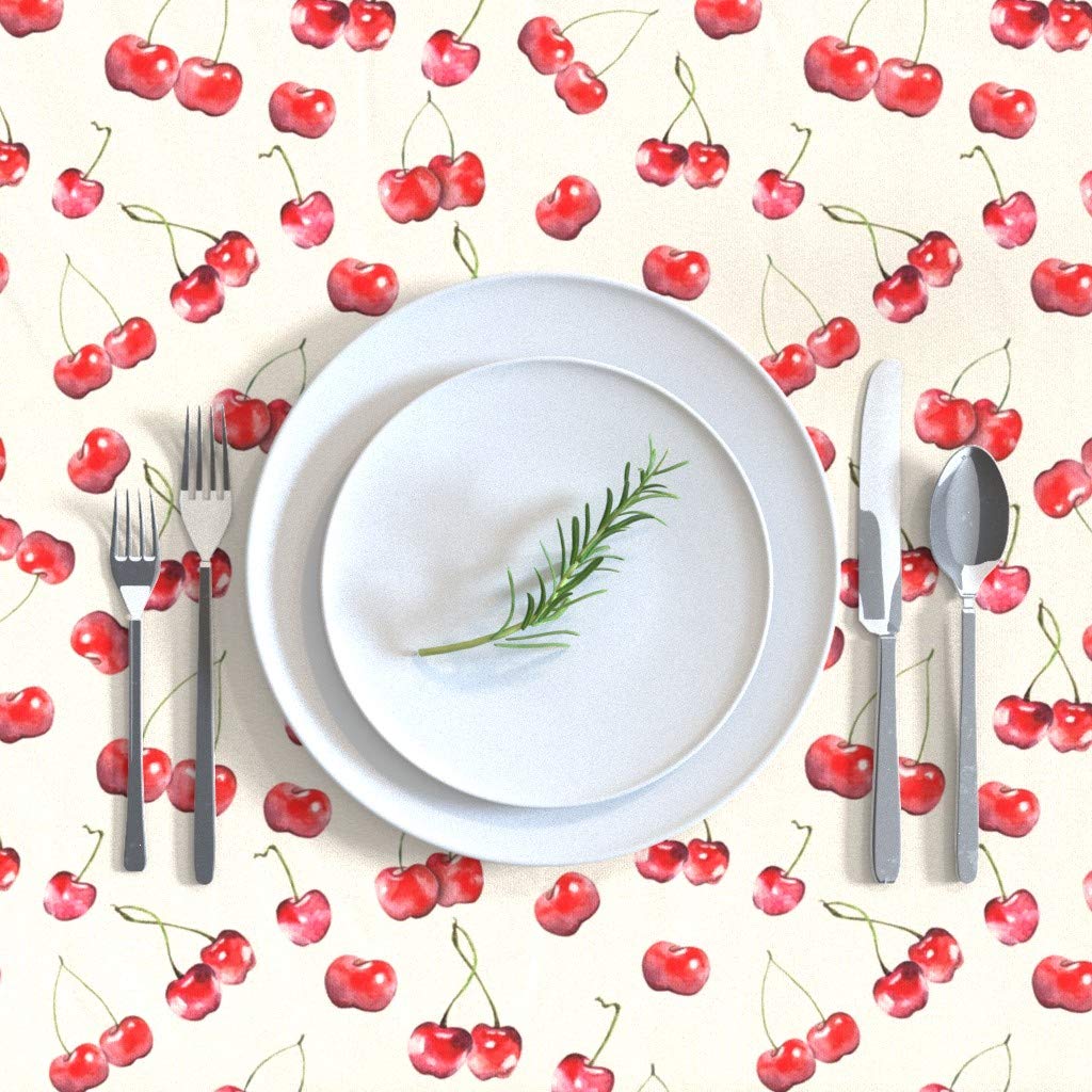 Custom Cherry Pattern Foodie Watercolor Cotton Sateen Tablecloth 70