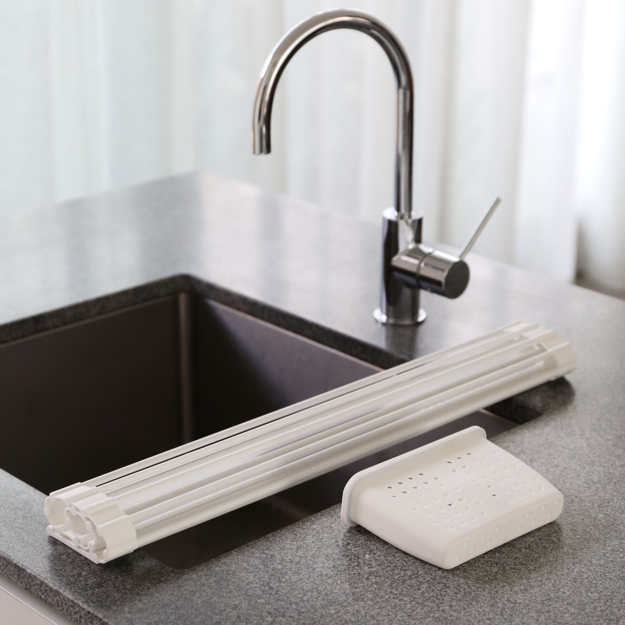 Foldable Dish Drying Rack with Cutlery Holder - Space Saving Kitchen Organizer for Countertop, White | Perfect for Small Apartments, RVs & Compact Kitchens