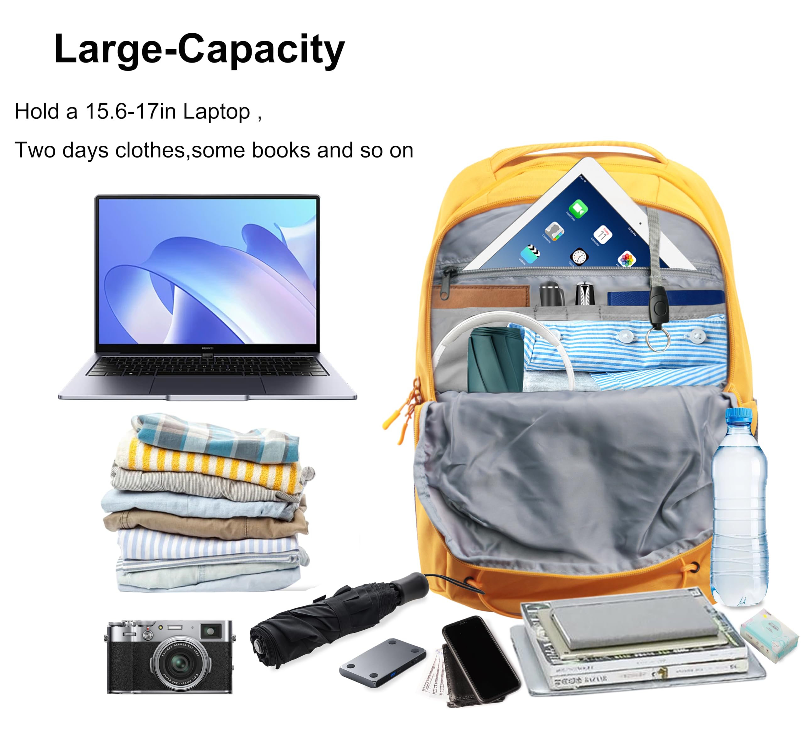 Waterproof Hiking Backpack for Men & Women - Travel, College & Sports (Yellow)