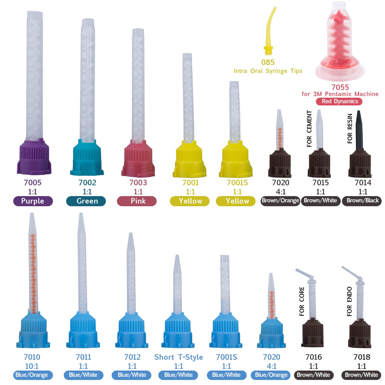 100PCs Dental Grade 7018 1:1 Brown/White Mixing Tips with Tip Endo by VASTMED | Professional Impression Tips for Temporary Crowns & Bridges Material Mixing | Ideal for Dental Clinics & Laboratories