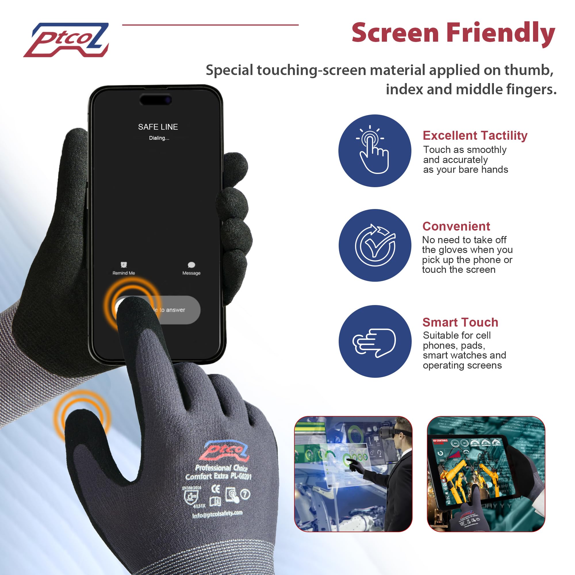 Nitrile Coated Safety Work Gloves - 6 Pairs, Touchscreen for Warehouse & Construction