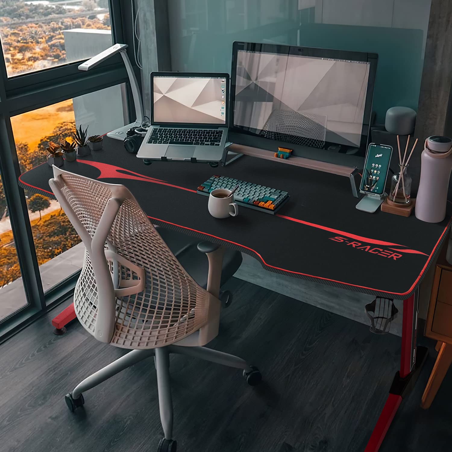 Homall 140cm Racing Style Gaming Desk - Ergonomic T-Shaped Computer Table for PC Gaming with Mouse Pad, Black | Perfect for Esports, Streaming & Home Office Setup