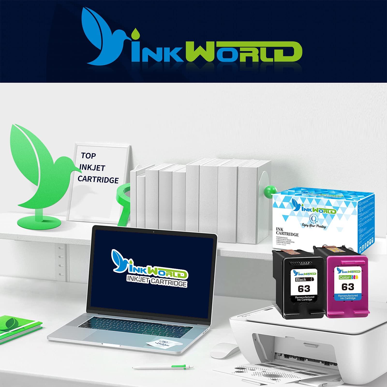 Remanufactured HP 63 Ink Cartridge Combo Pack (1 Black, 1 Color) - Compatible with OfficeJet 3830 5252 4650, Envy 4520 4512, DeskJet 3630 Series - High-Quality Printer Ink Replacement for Home & Office Printing