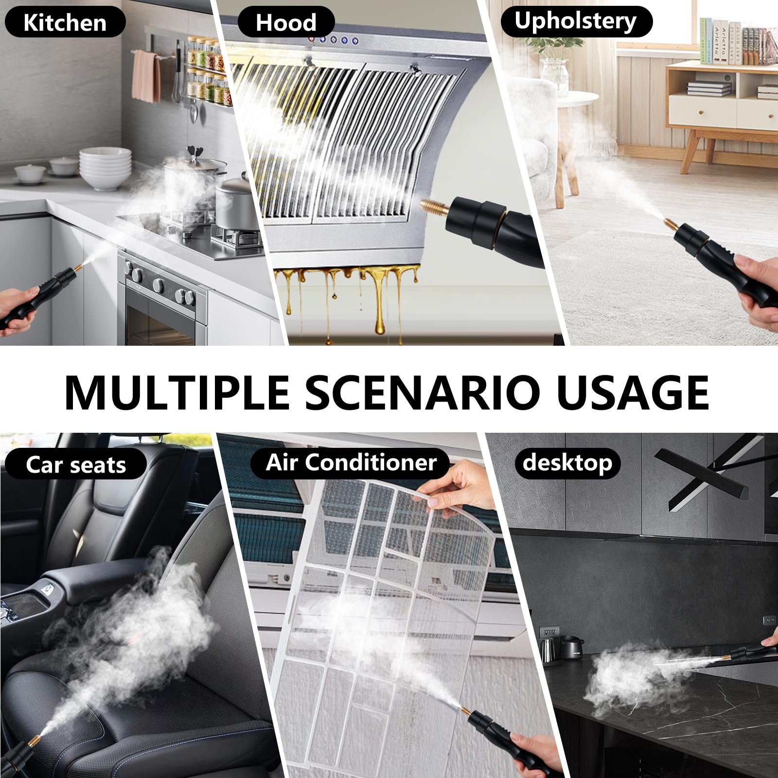 2500W Handheld Steam Cleaner with 3 Brush Heads - Portable Pressurized Steam Cleaner for Home, Car, Kitchen, Bathroom & Furniture - Perfect for Deep Cleaning Floors, Upholstery, Tiles & More - Red