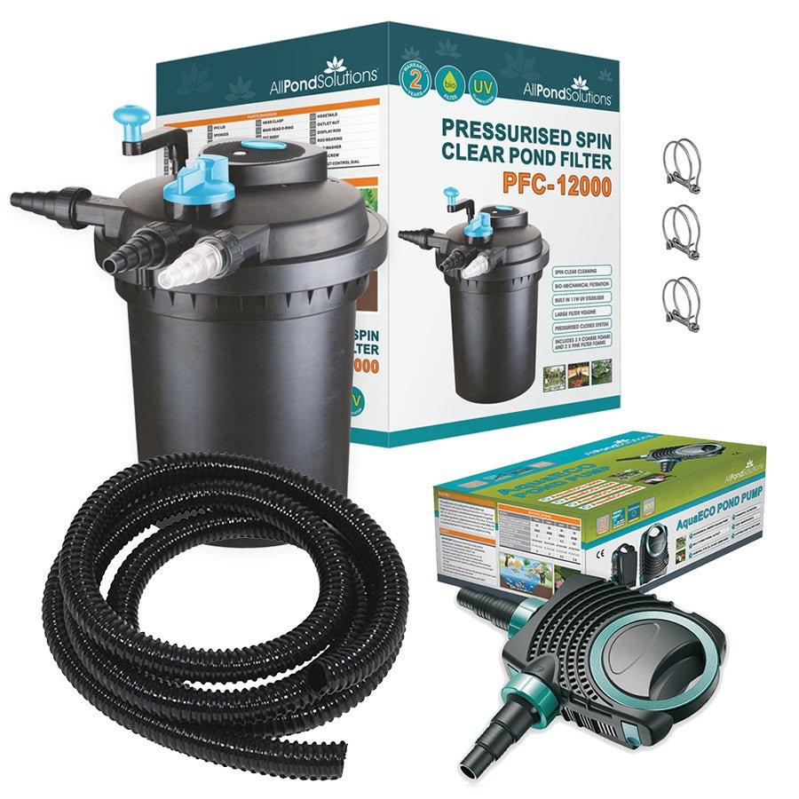 AllPondSolutions Pressurized Pond Filter Kit PFC 12000 & AquaECO 10000 - High Efficiency Water Filtration System for Koi Ponds, Garden Water Features & Outdoor Aquatic Ecosystems
