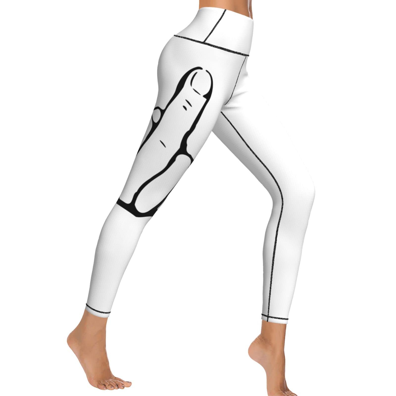 Women's High Waist Yoga Pants - Capri Leggings with Middle Finger Print | Skinny Workout Tights for Gym, Running & Lounge Wear