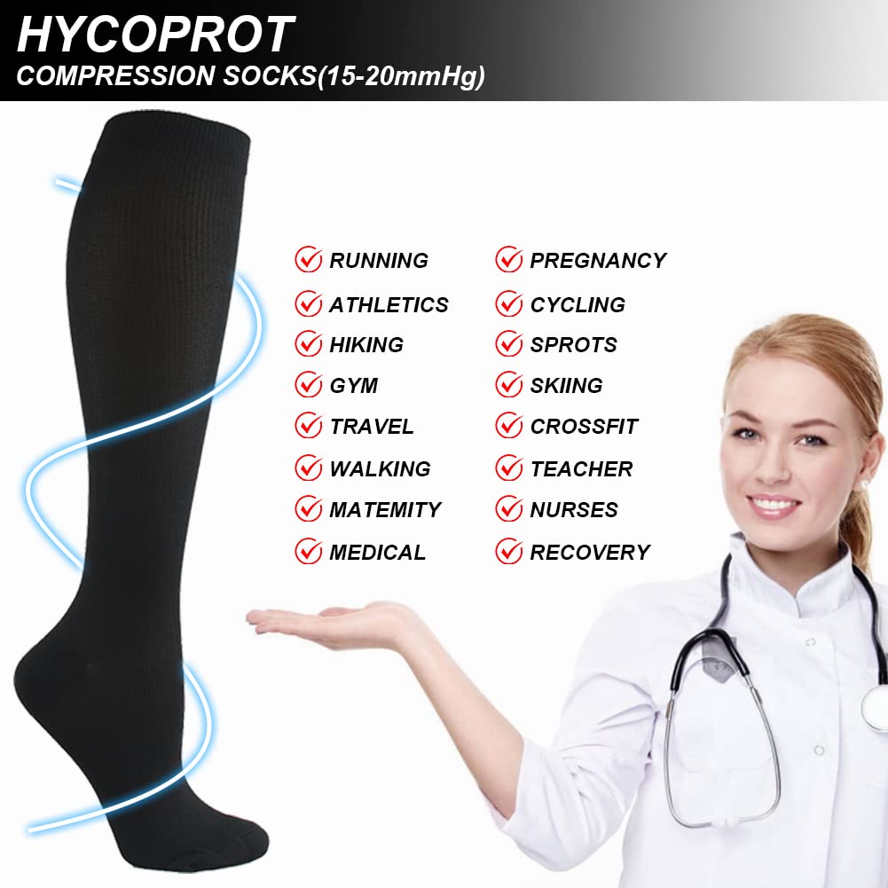 HYCOPROT 15-20 mmHg Compression Socks for Women & Men - 3 Pairs for Improved Circulation, Running, Nursing, Pregnancy & Travel - Perfect for Athletes, Nurses & Frequent Flyers