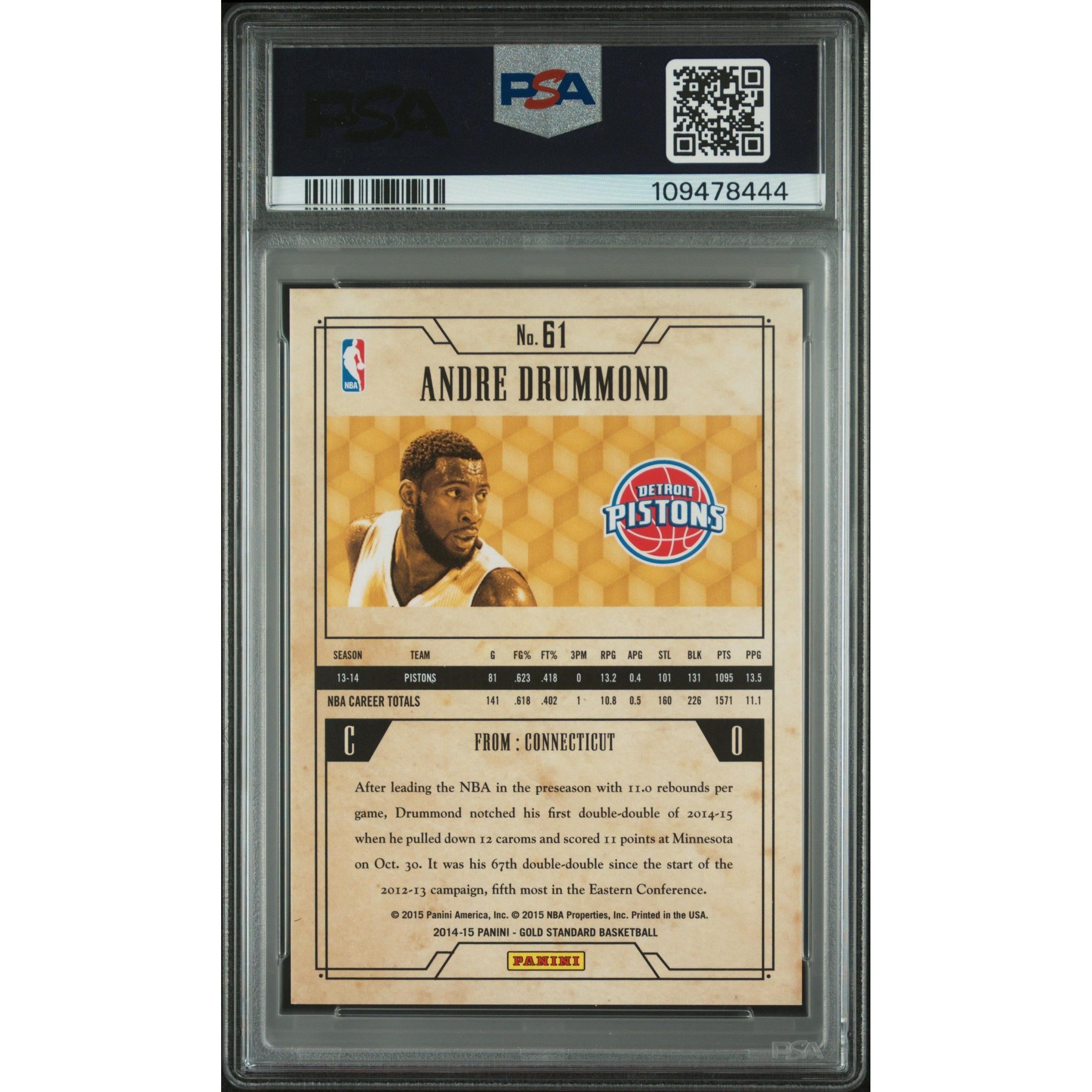 2014 Panini Gold Standard Andre Drummond #61 PSA 9 Gem Mint Basketball Card - Perfect for Collectors, Investors & Sports Memorabilia Enthusiasts