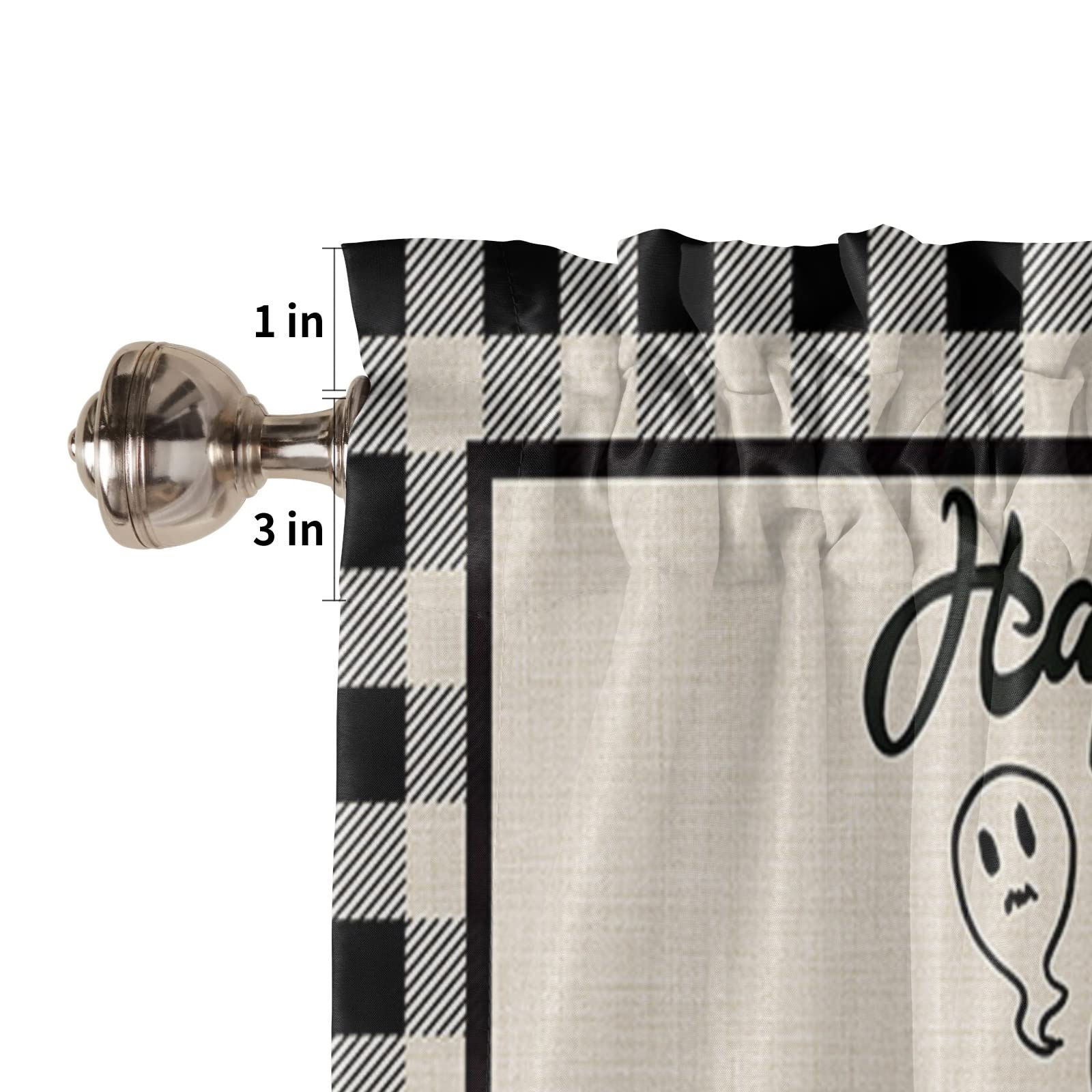 Halloween Kitchen Curtains Set - Farmhouse Black Plaid Fall Pumpkin Burlap Window Treatment with Rod Pocket, 54 x 18 inch + 27.5 x 24 inch x 2, Perfect for Seasonal Decor, Bedroom & Kitchen Windows