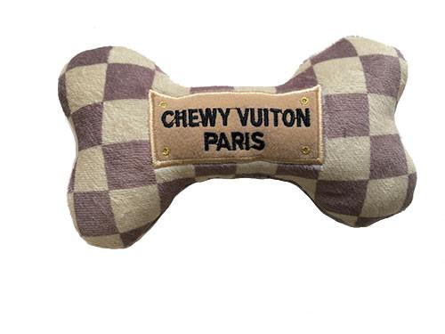 Durable Checker Chewy Vuiton Bone Dog Toy - Safe Puppy Chew Toy for Teething, Aggressive Chewers - Perfect for Indoor Play, Outdoor Fetch & Training Rewards