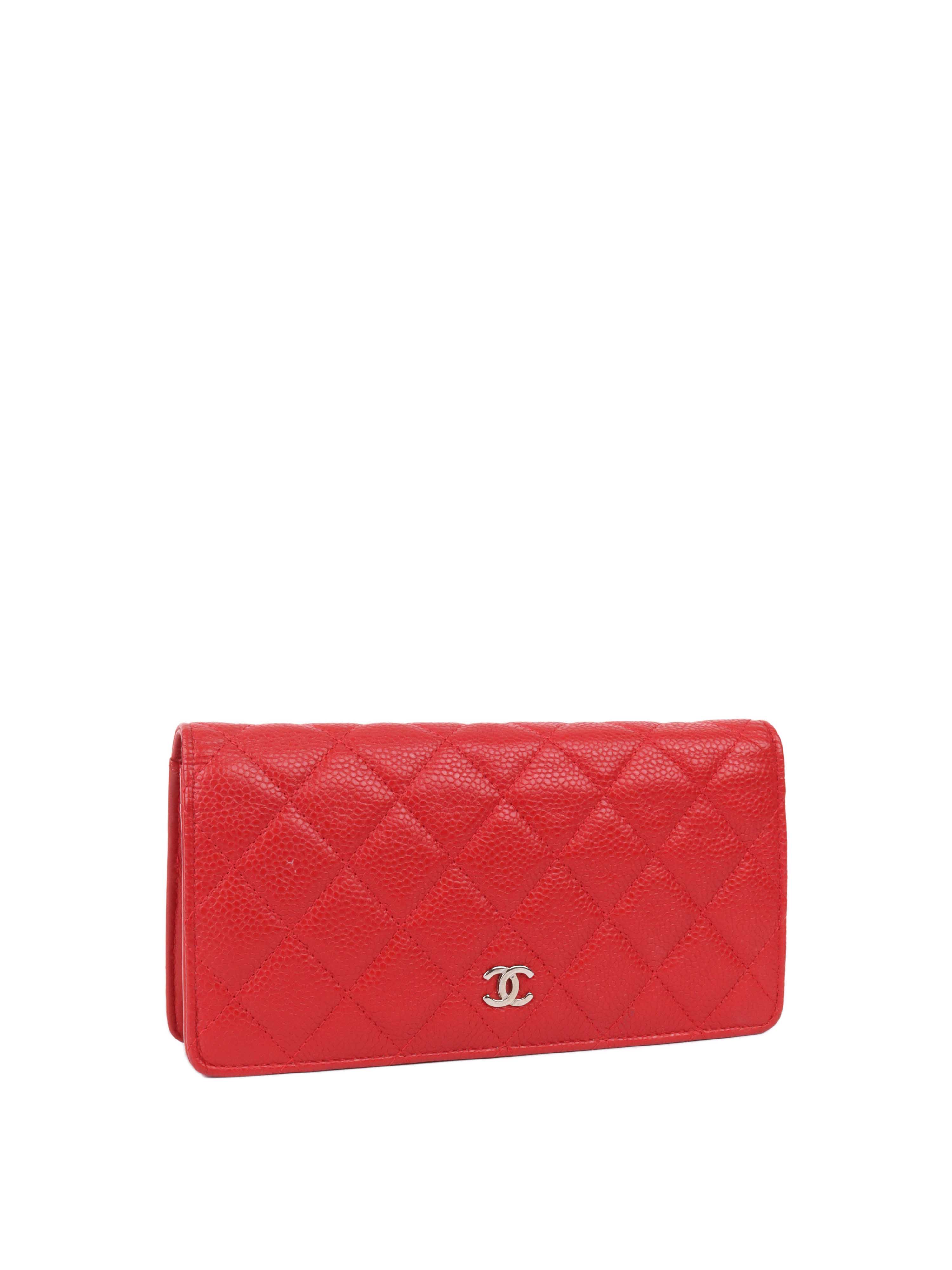 Chanel Red Caviar Leather Long Wallet for Women - Luxury Designer Clutch with Multiple Card Slots & Zippered Compartment | Perfect for Everyday Use, Travel & Special Occasions