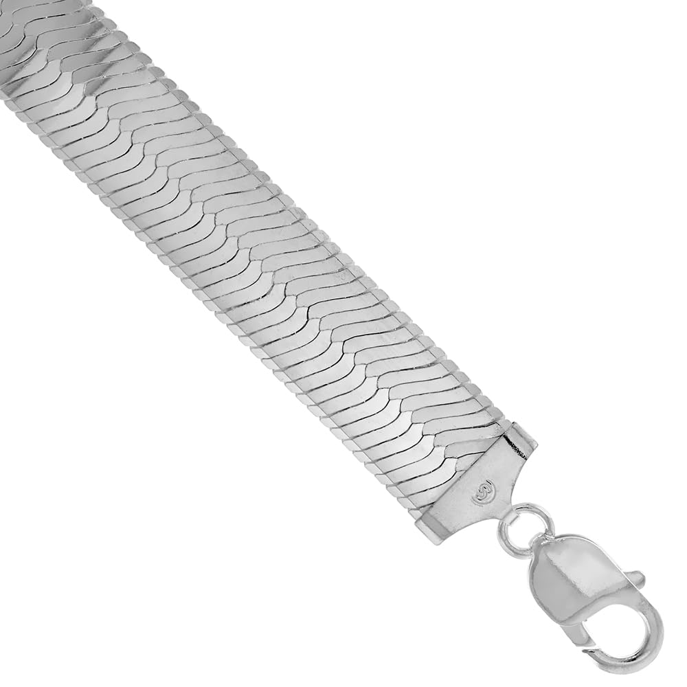 Sterling Silver 13mm Herringbone Necklace & Bracelet Set for Women and Men - Nickel Free, Beveled Edges, Adjustable 8-30 Inch - Perfect for Gifts, Weddings, Anniversaries and Everyday Wear