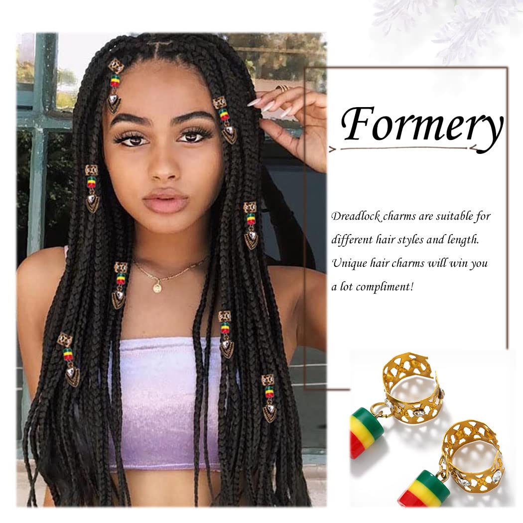 8Pcs Gold Crystal Dreadlock Cuffs - Box Braid Rings & Hair Tube Charms for African American Women | Black Hair Accessories for Protective Styles & Boho Fashion
