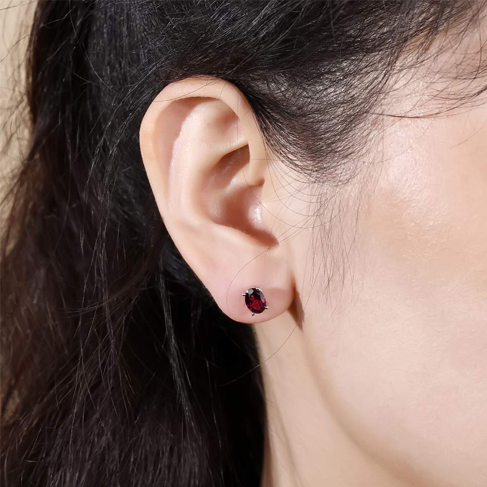 925 Sterling Silver Stud Earrings for Women - 6x8mm Oval Natural Gemstone Ear Studs | Elegant Jewelry Gift for Her | Perfect for Everyday Wear, Office & Special Occasions