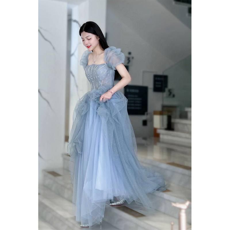 Blue Tulle Princess Ball Gown with Puff Sleeves - Sweet Evening Dress for Women Size 92 | Perfect for Prom, Quinceañera, Wedding & Formal Events