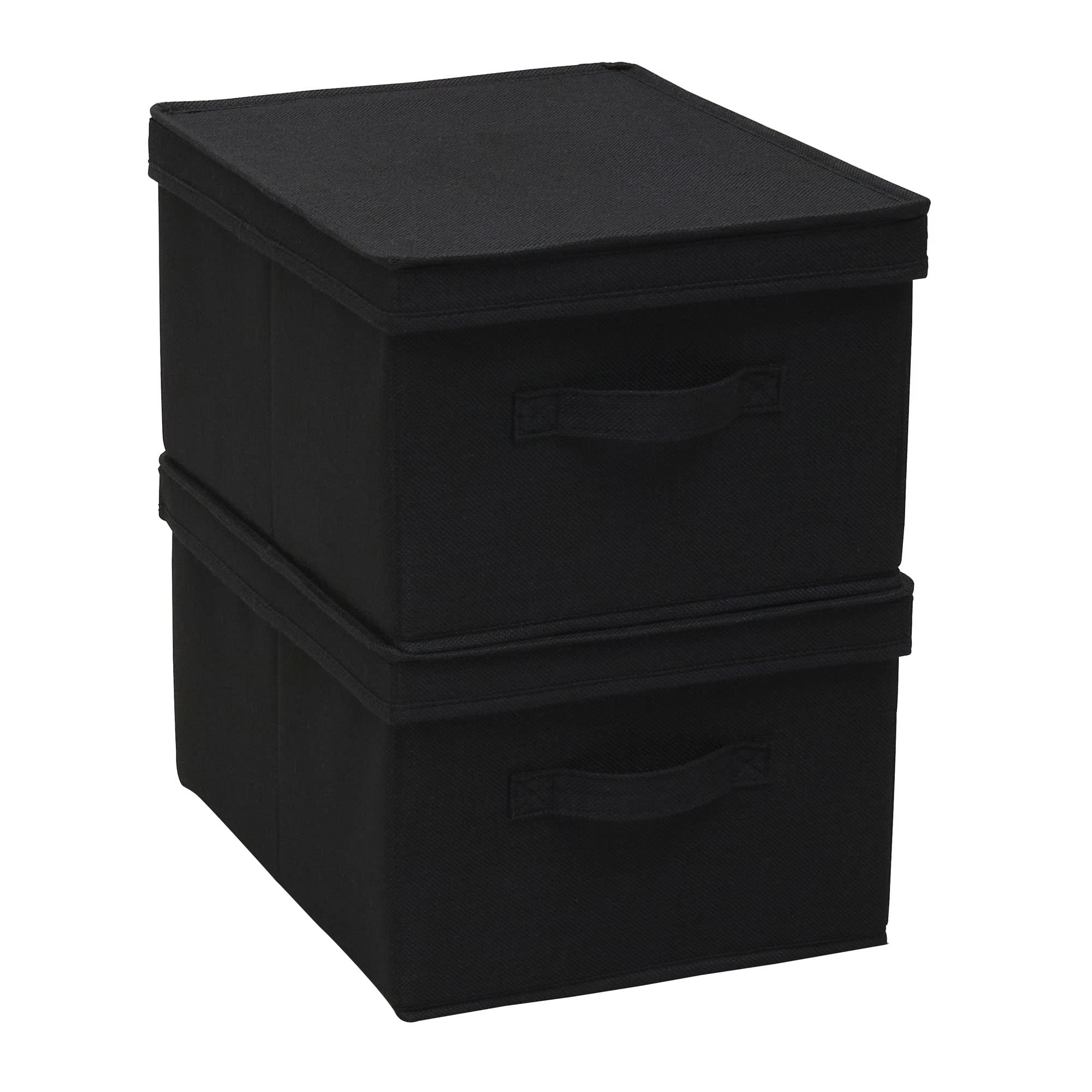 Large Fabric Storage Box with Lid - Set of 2, Black - Organize Closet, Nursery, or Office - Foldable Collapsible Storage Bins for Home Organization