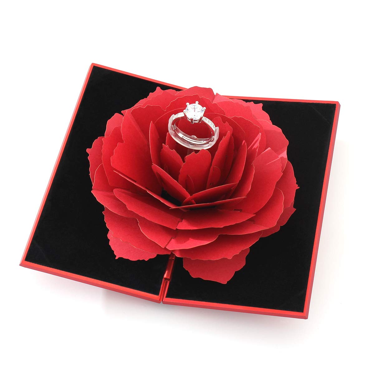 Elegant Red Ring Box for Proposal, Engagement & Wedding - Jewelry Display Case with Velvet Lining, Perfect for Gifts, Ceremonies & Jewelry Storage (Great for Surprise Proposals & Anniversary Gifts)
